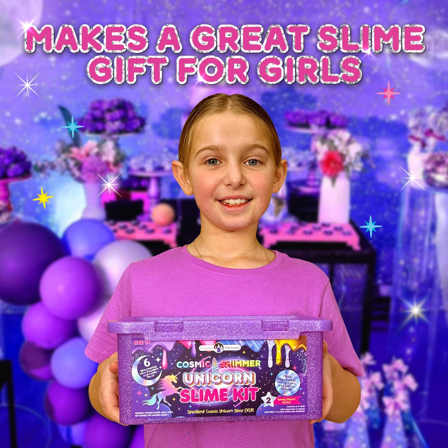 Original Stationery Unicorn Slime Kit for Girls 7–12 | Glow-in-The-Dark, Pearlescent & Glitter Slimes