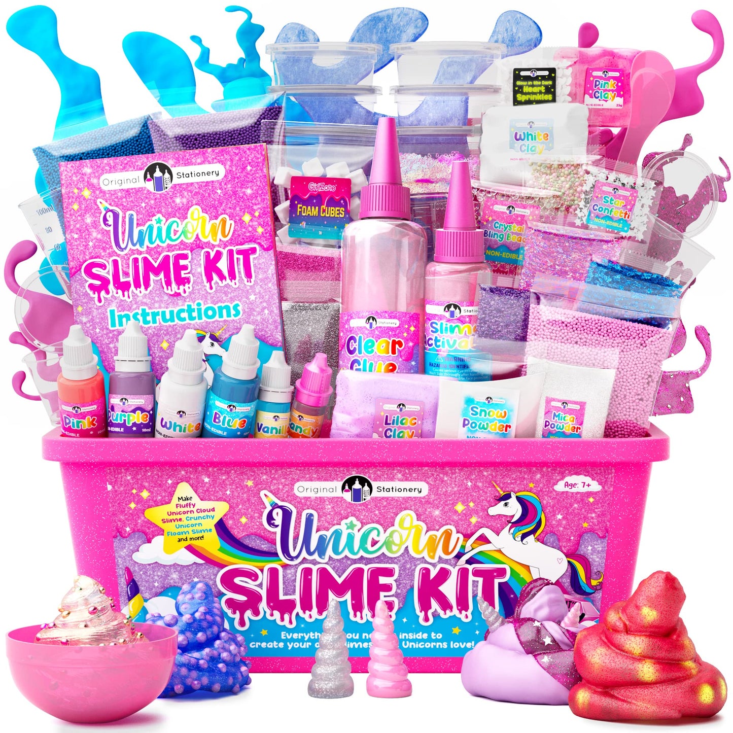 Original Stationery Unicorn Glow-in-the-Dark Slime Kit for Girls 7–12 | 25+ Mix-Ins & Activator