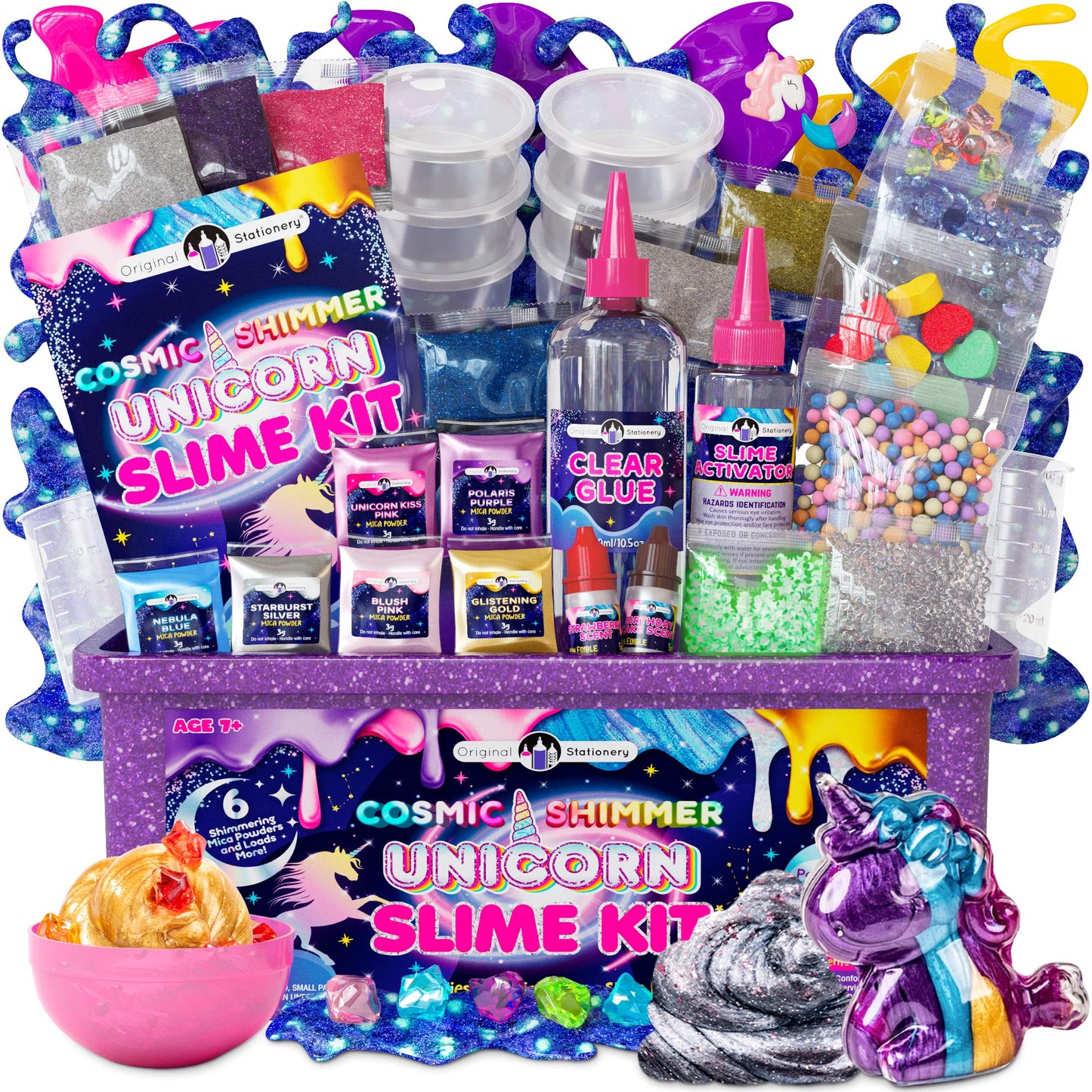 Original Stationery Unicorn Slime Kit for Girls 7–12 | Glow-in-The-Dark, Pearlescent & Glitter Slimes