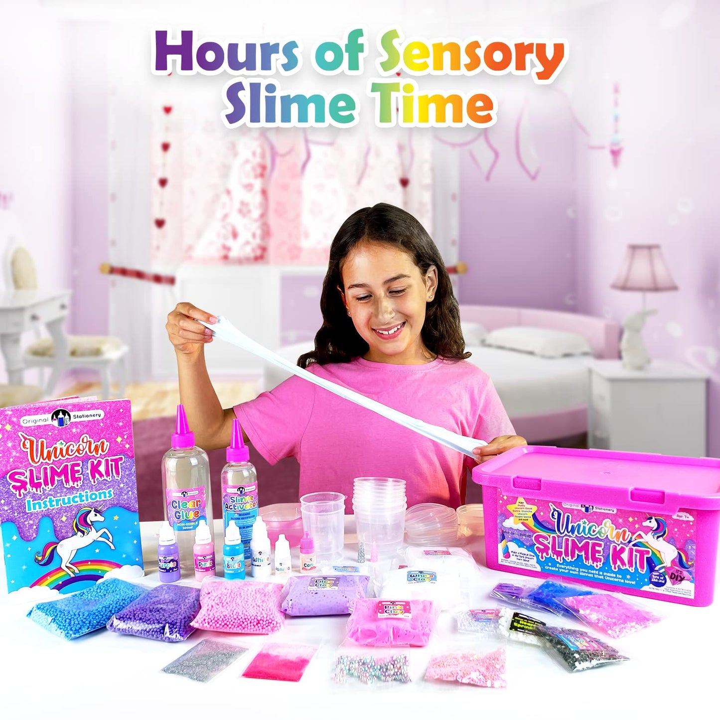 Original Stationery Unicorn Glow-in-the-Dark Slime Kit for Girls 7–12 | 25+ Mix-Ins & Activator