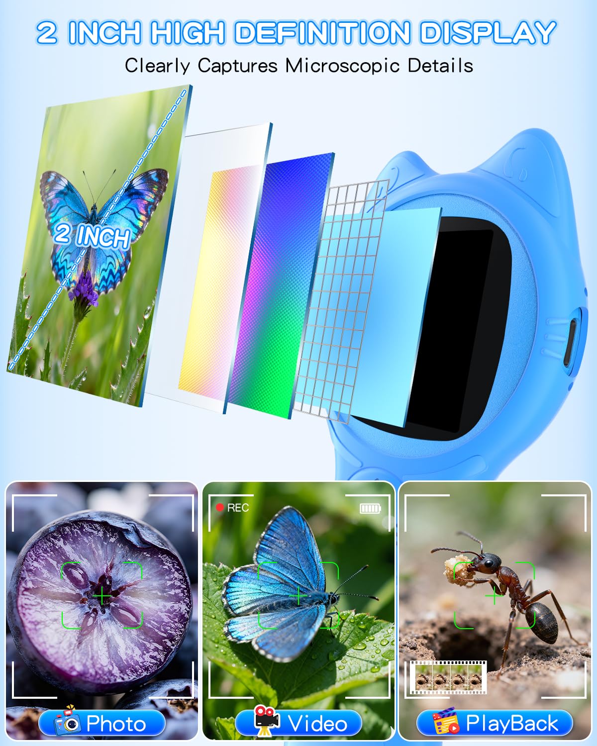Oripira Kids Handheld Microscope – 100x-500x Autofocus, 1080P Display, Portable Blue Miniscope