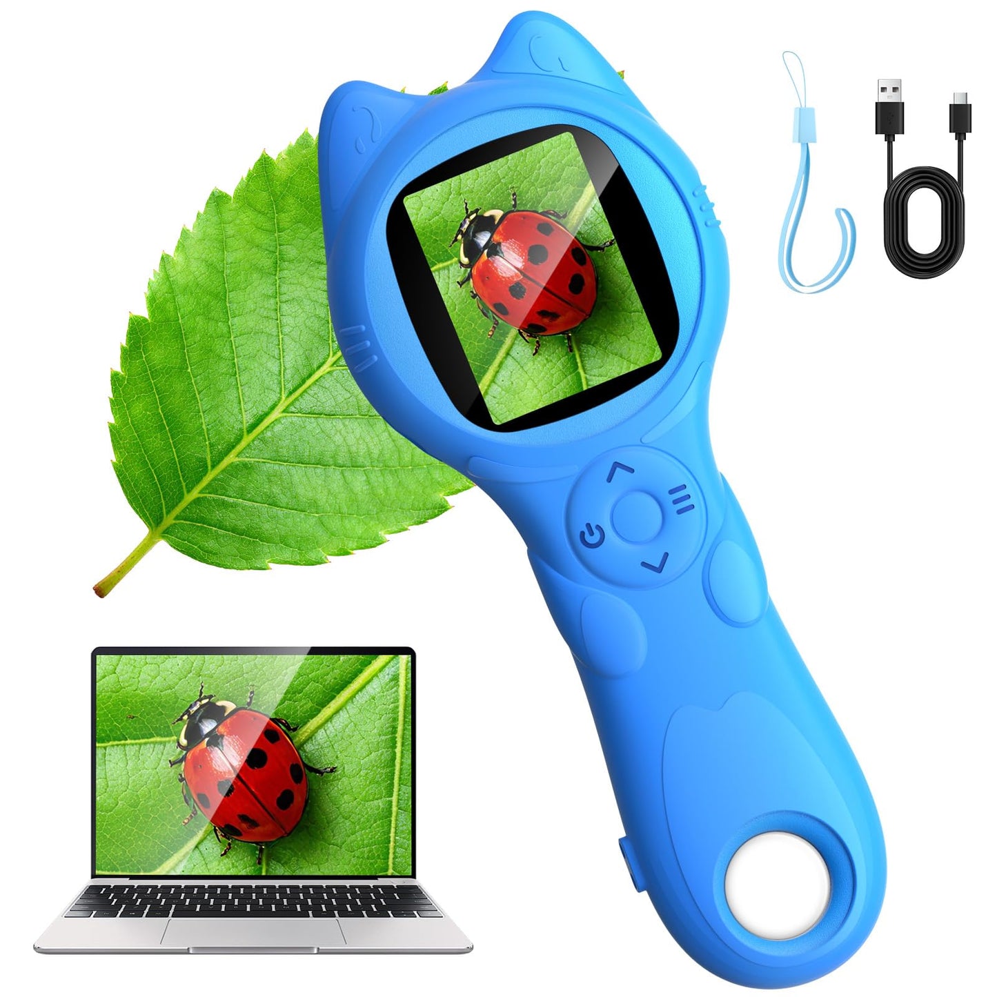 Oripira Kids Handheld Microscope – 100x-500x Autofocus, 1080P Display, Portable Blue Miniscope