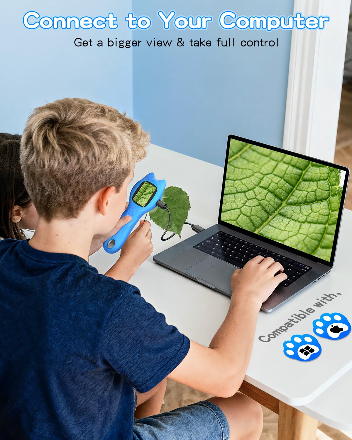 Oripira Kids Handheld Microscope – 100x-500x Autofocus, 1080P Display, Portable Blue Miniscope