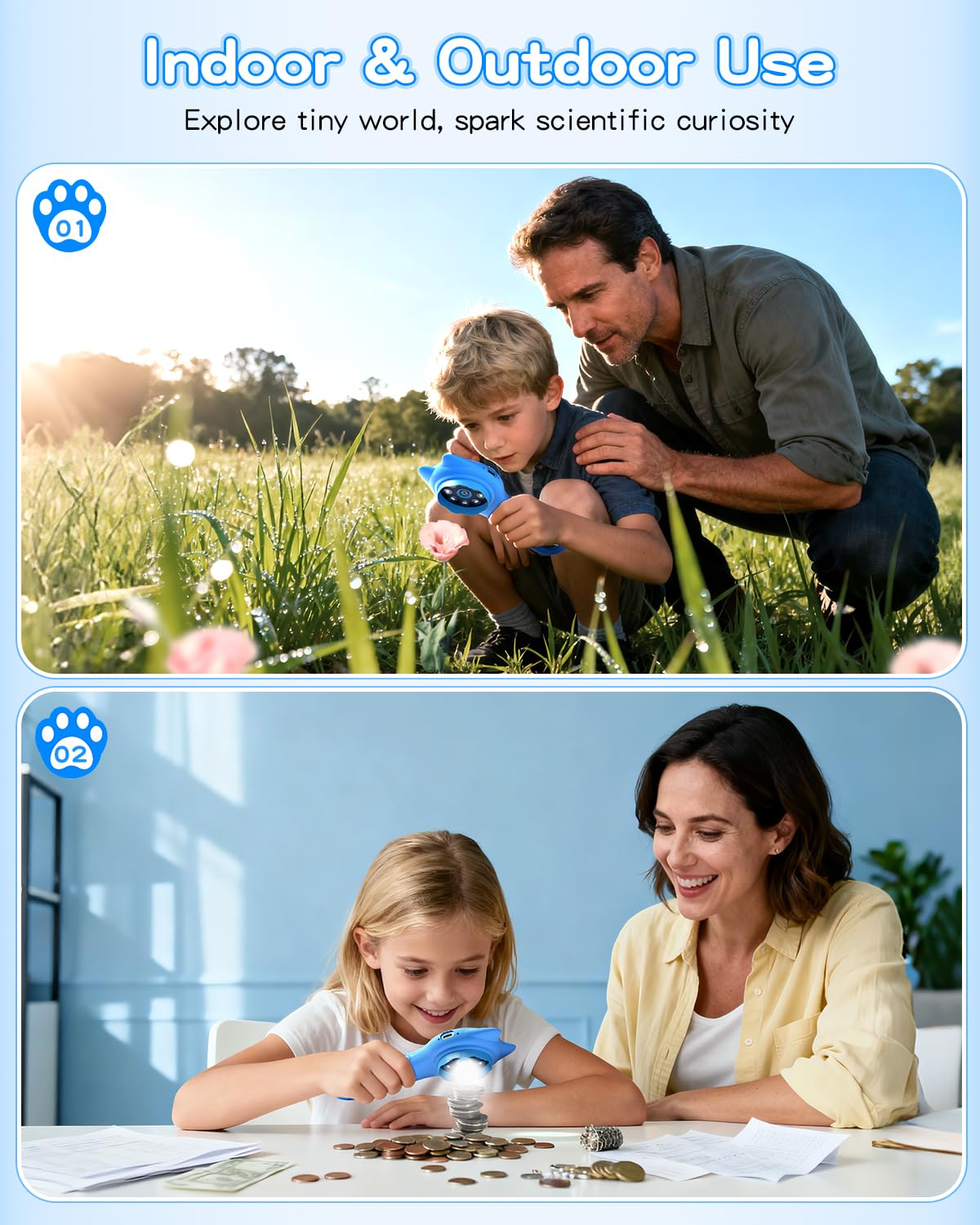 Oripira Kids Handheld Microscope – 100x-500x Autofocus, 1080P Display, Portable Blue Miniscope