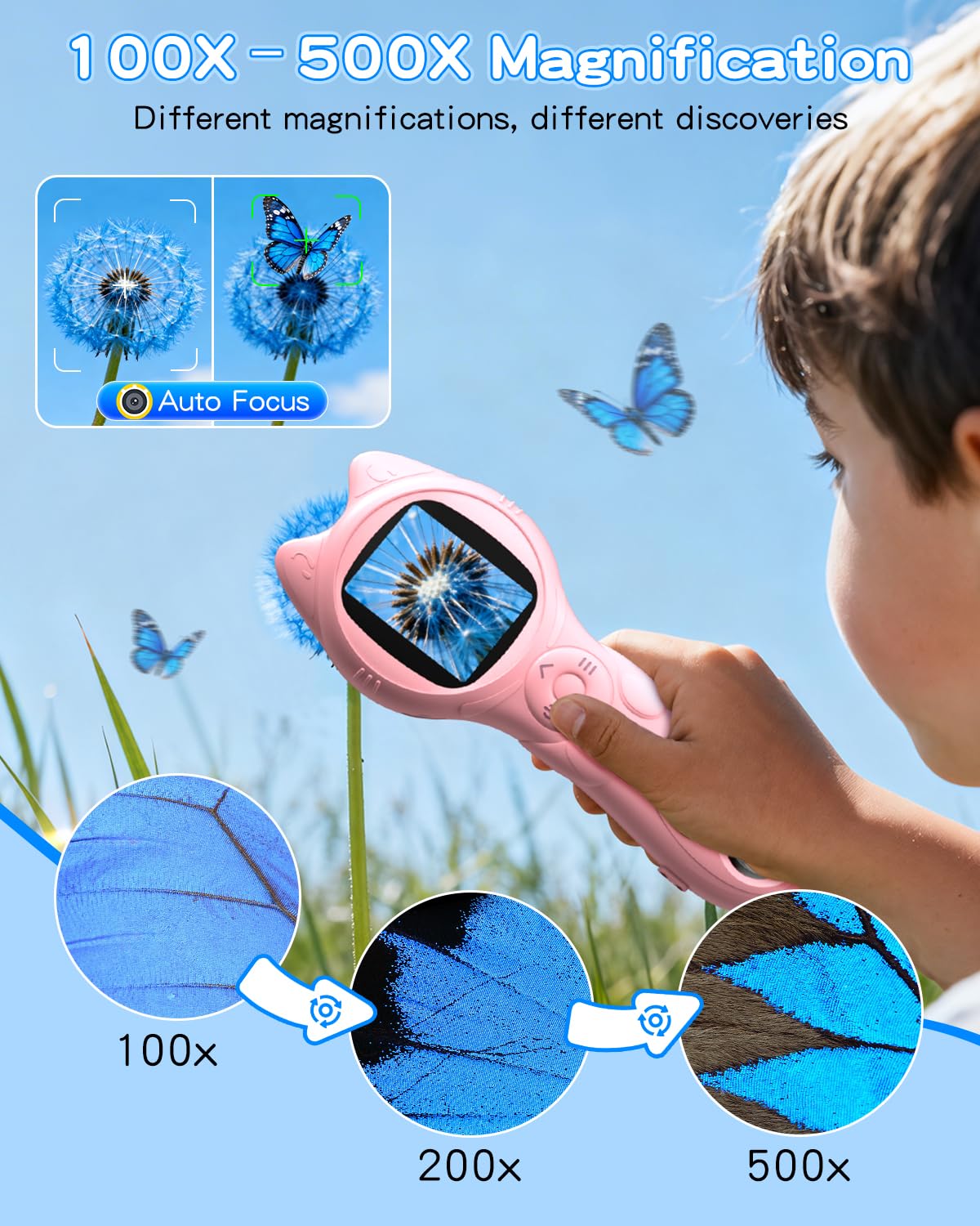 Oripira Kids Microscope Handheld Autofocus 500X – 1080P Mini Pocket Microscope for Kids