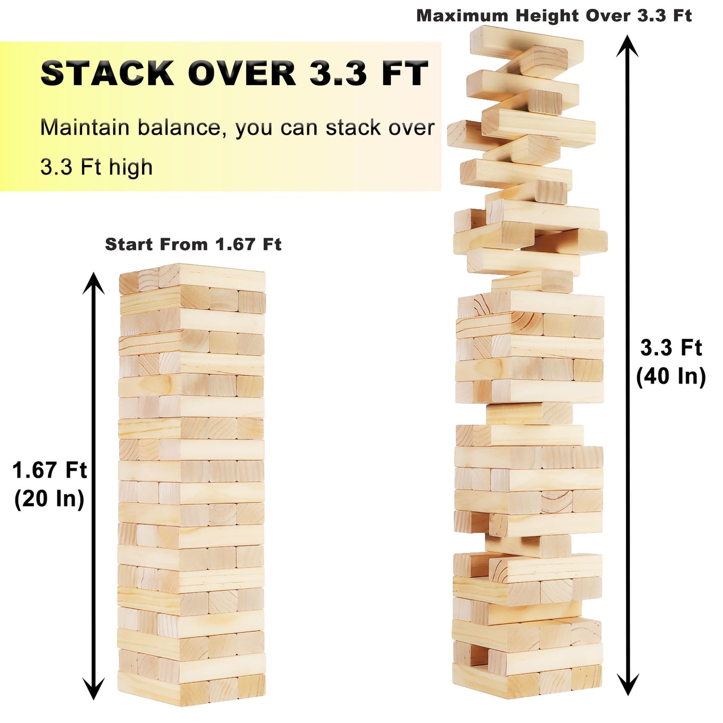 Orizliztion Tumbling Tower Game – 60 Premium Blocks, 3.3 ft Outdoor Fun