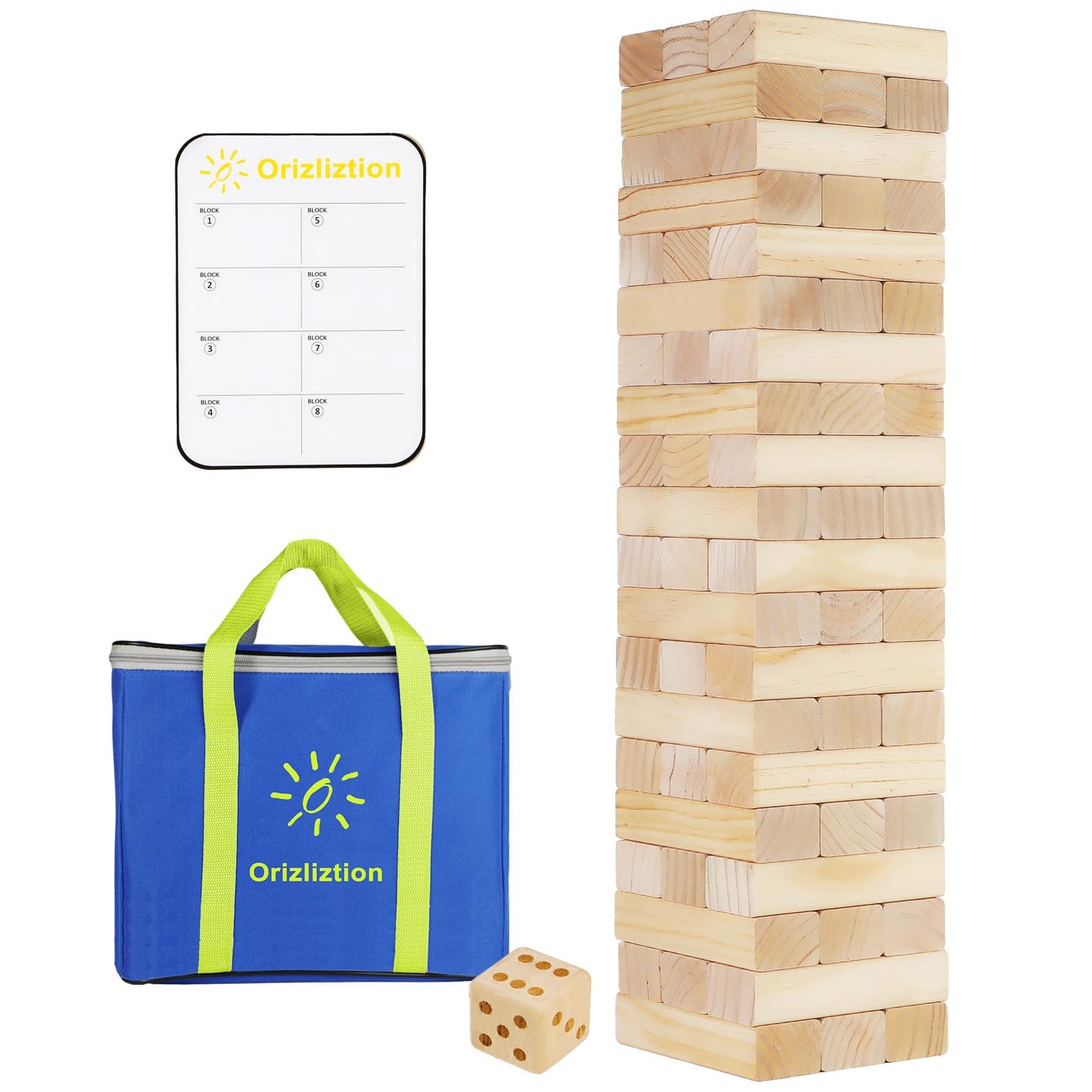 Orizliztion Tumbling Tower Game – 60 Premium Blocks, 3.3 ft Outdoor Fun