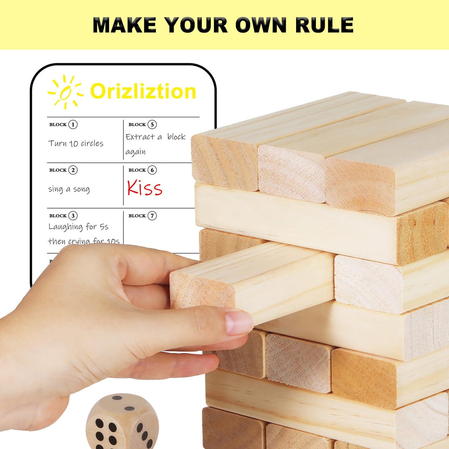 Orizliztion Tumbling Tower Game – 60 Premium Blocks, 3.3 ft Outdoor Fun