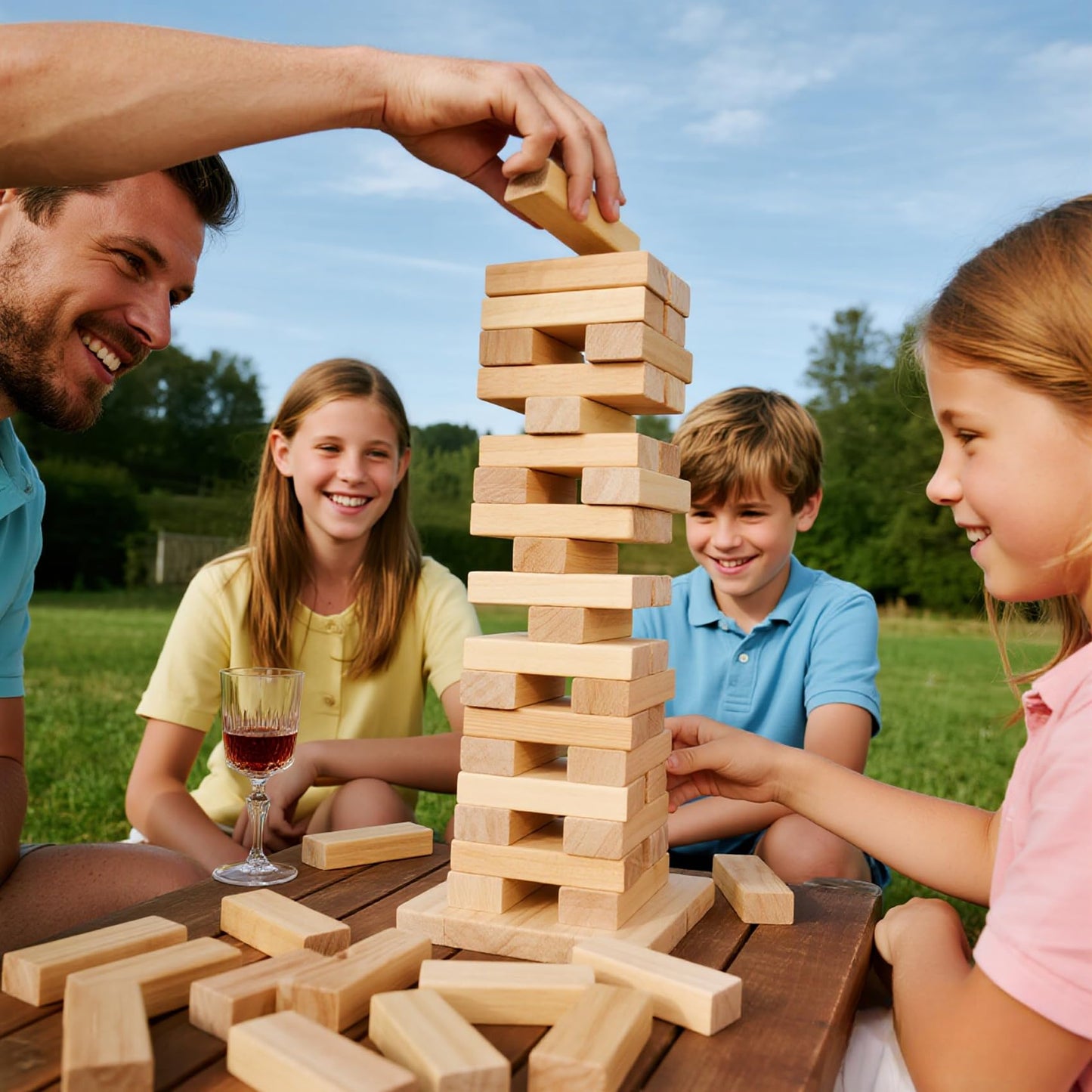 Orizliztion Tumbling Tower Game – 60 Premium Blocks, 3.3 ft Outdoor Fun