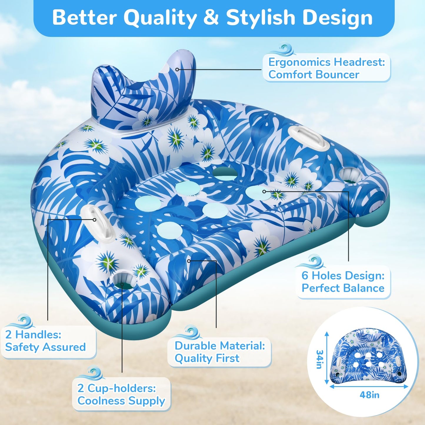 Ornnut Pool Floats 3-Pack – Inflatable Lounge Chairs with Cupholders & Handles