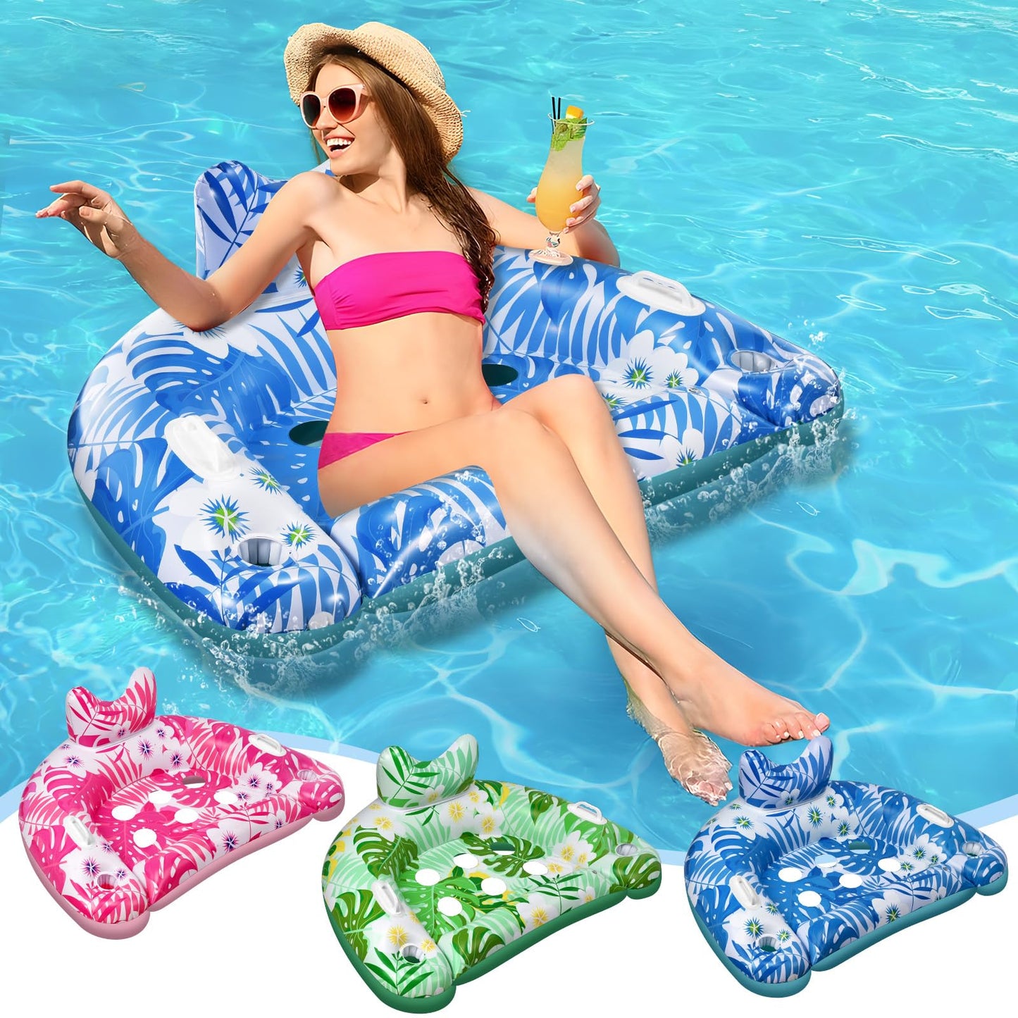 Ornnut Pool Floats 3-Pack – Inflatable Lounge Chairs with Cupholders & Handles