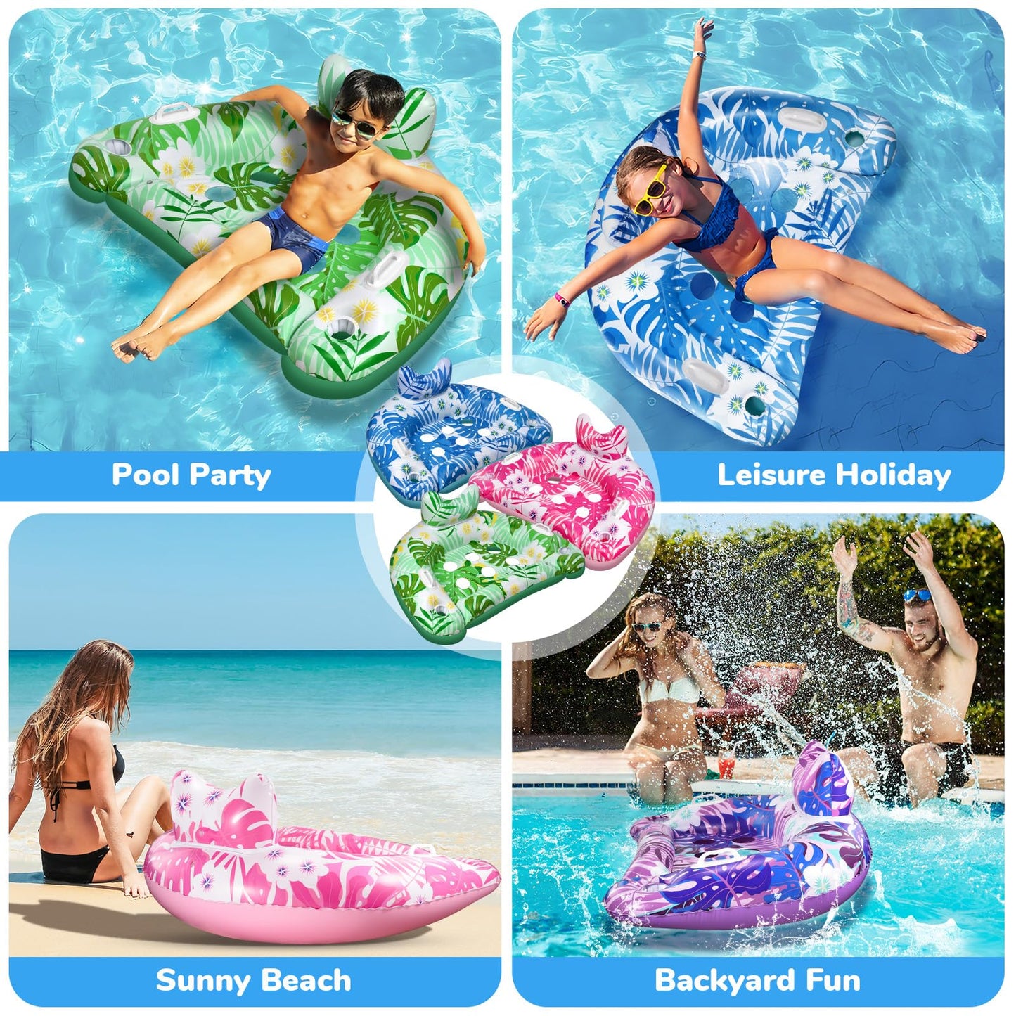 Ornnut Pool Floats 3-Pack – Inflatable Lounge Chairs with Cupholders & Handles