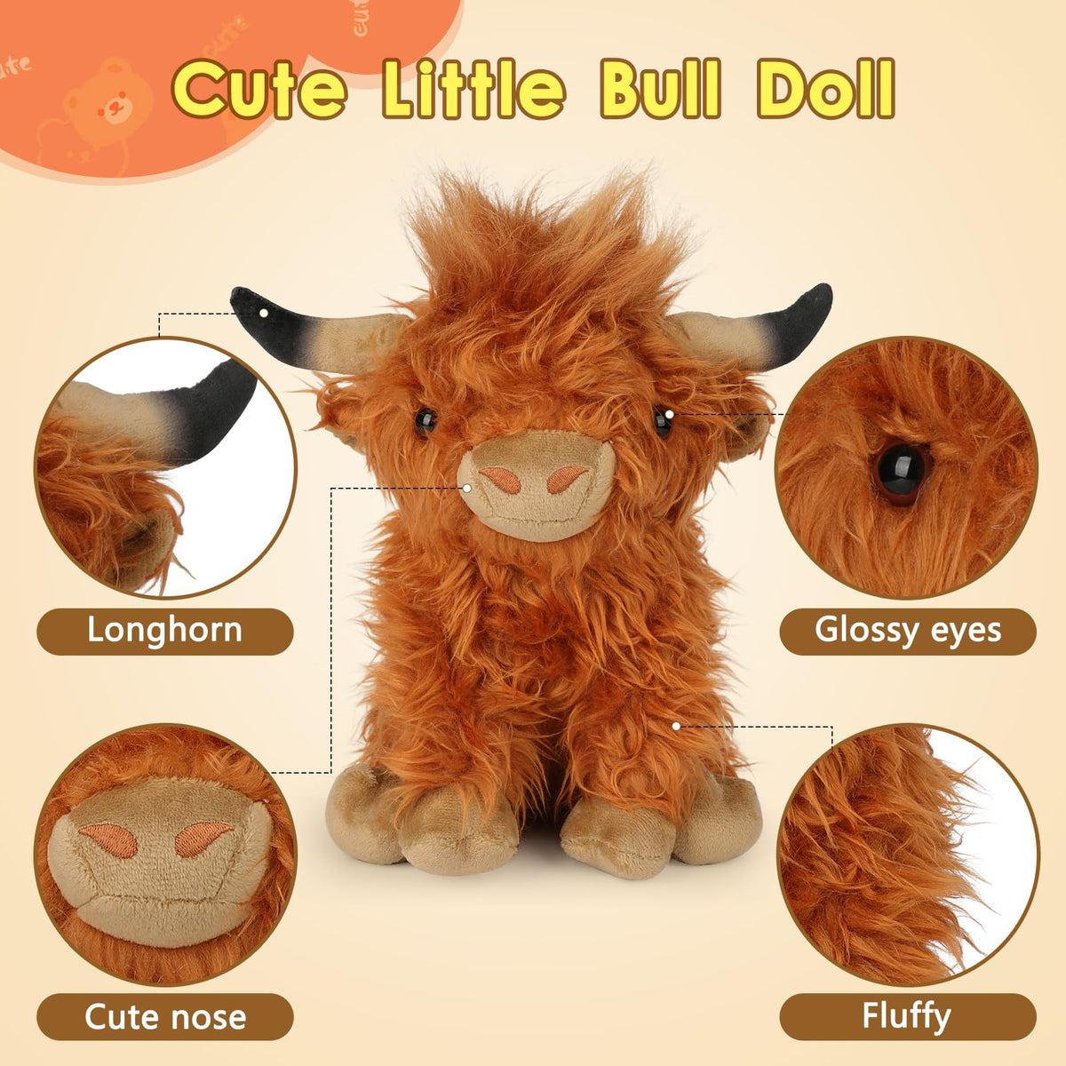 OROZCOR Highland Cow Plush Toy – Realistic Fluffy Highland Cow Stuffed Animal for Kids, Brown
