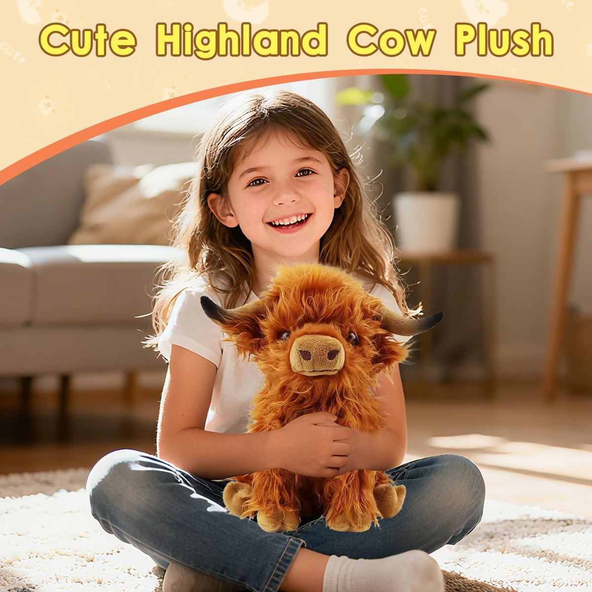 OROZCOR Highland Cow Plush Toy – Realistic Fluffy Highland Cow Stuffed Animal for Kids, Brown