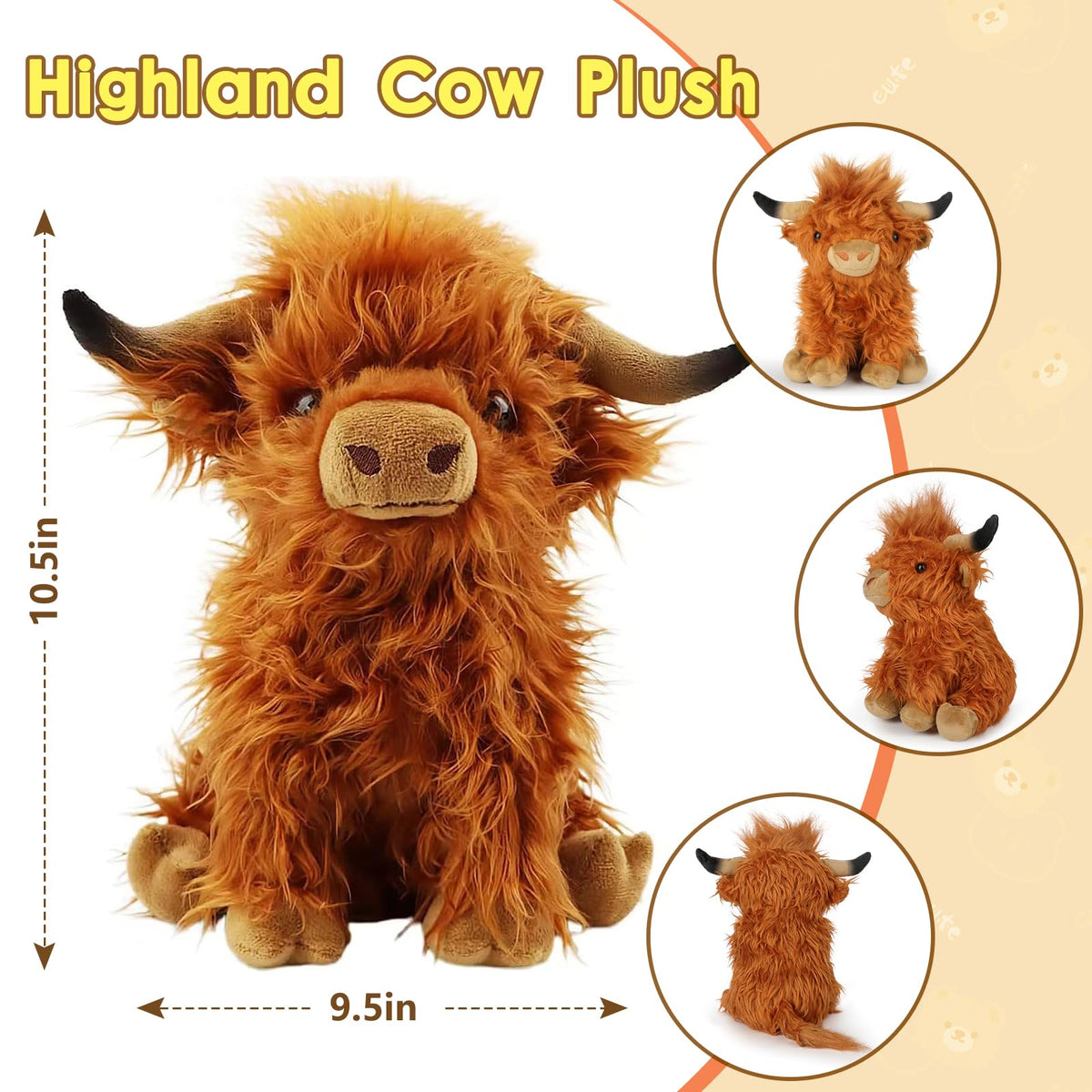 OROZCOR Highland Cow Plush Toy – Realistic Fluffy Highland Cow Stuffed Animal for Kids, Brown