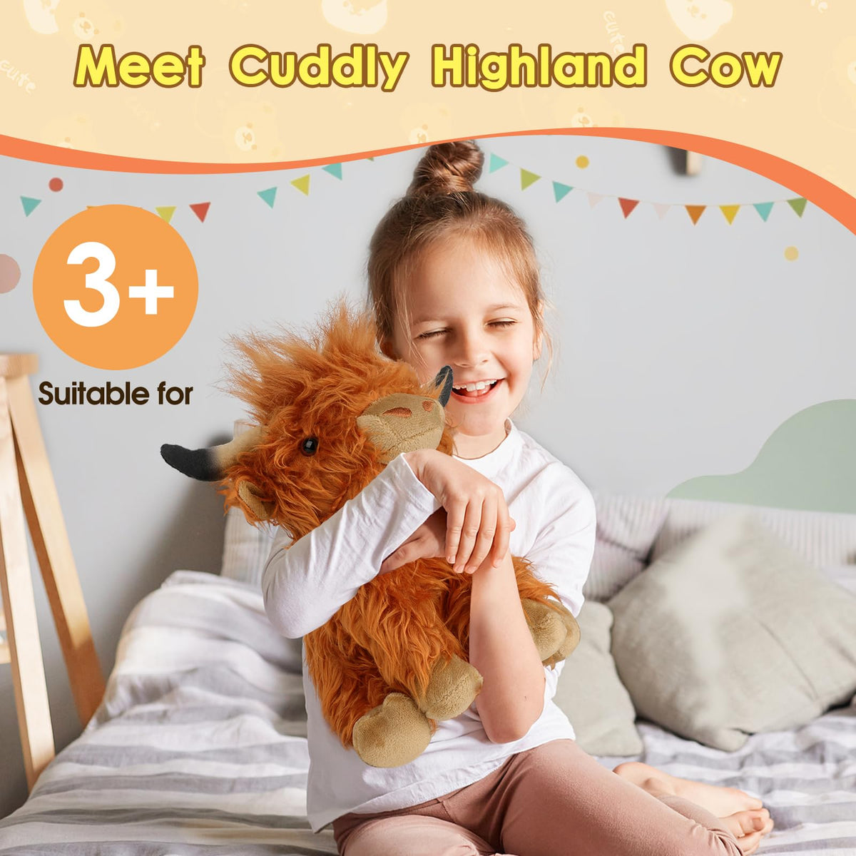 OROZCOR Highland Cow Plush Toy – Realistic Fluffy Highland Cow Stuffed Animal for Kids, Brown