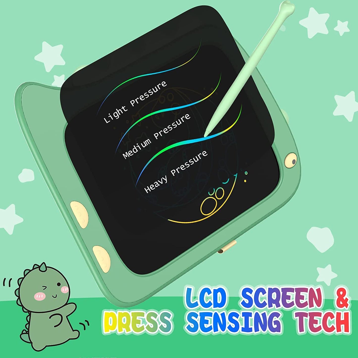 ORSEN 8.5-Inch LCD Doodle Board – Green Dinosaur Drawing Pad for Kids 2-6