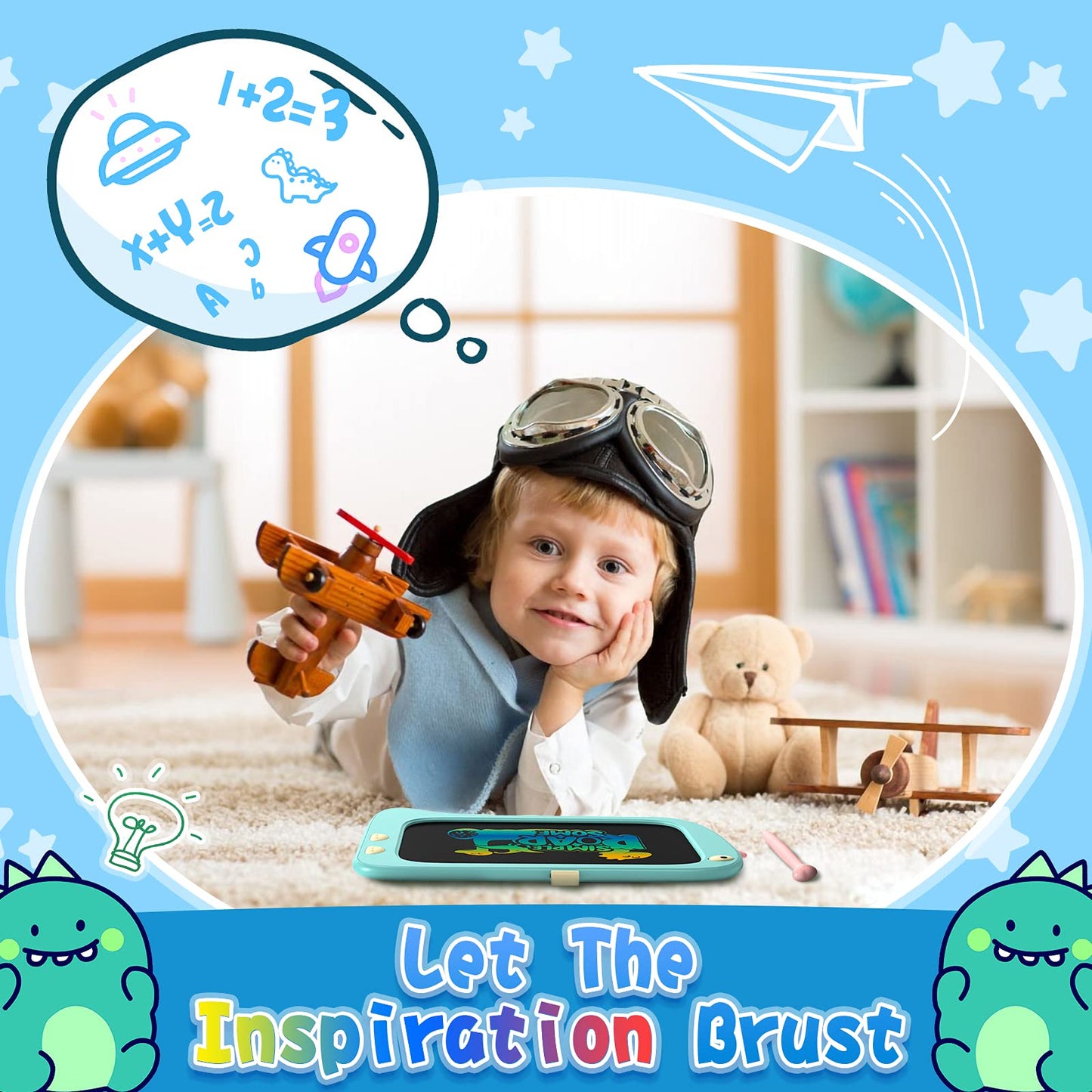 ORSEN 8.5-Inch Doodle Board for Kids 3-7 – Dinosaur Toy & Learning Tablet