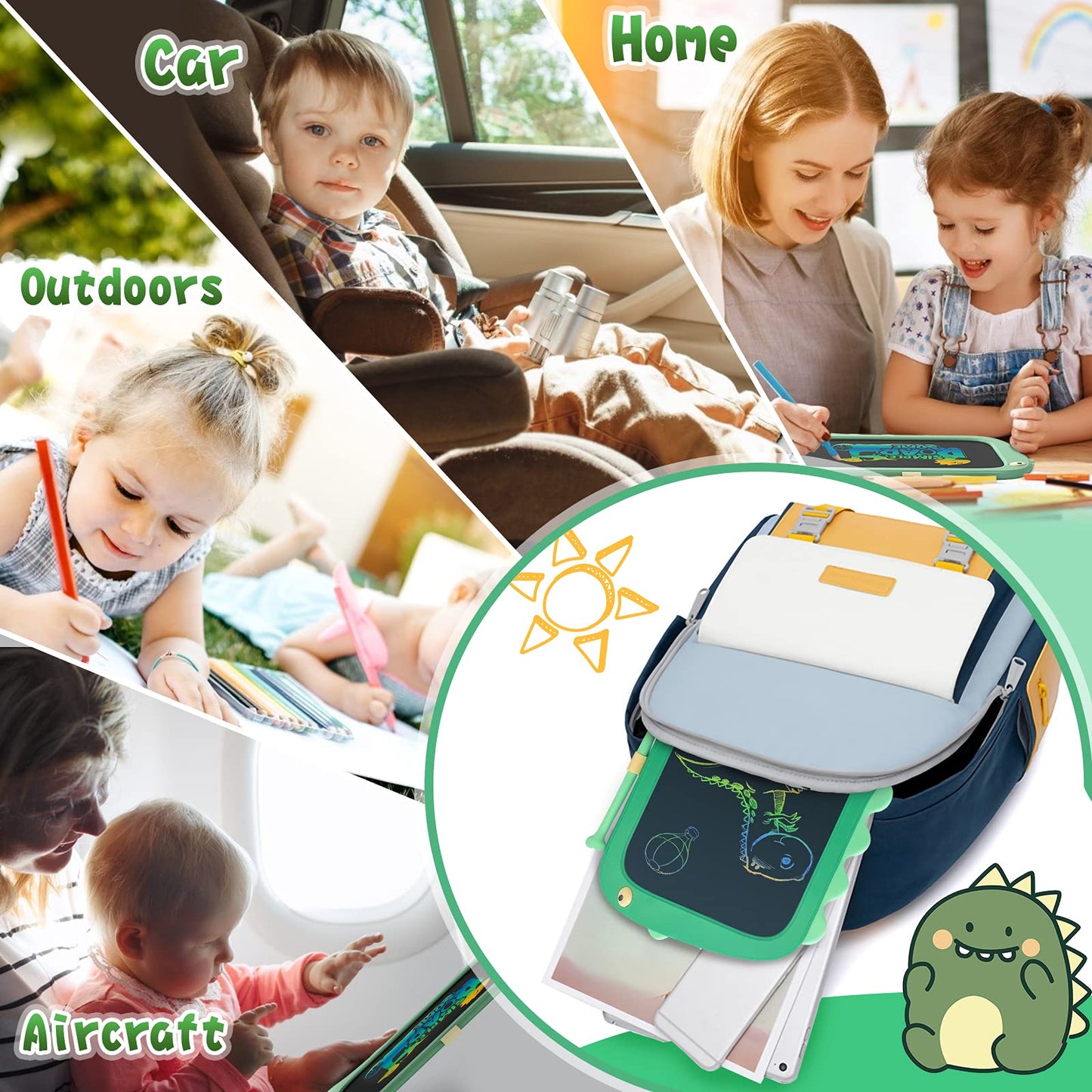 ORSEN 8.5-Inch LCD Doodle Board – Green Dinosaur Drawing Pad for Kids 2-6
