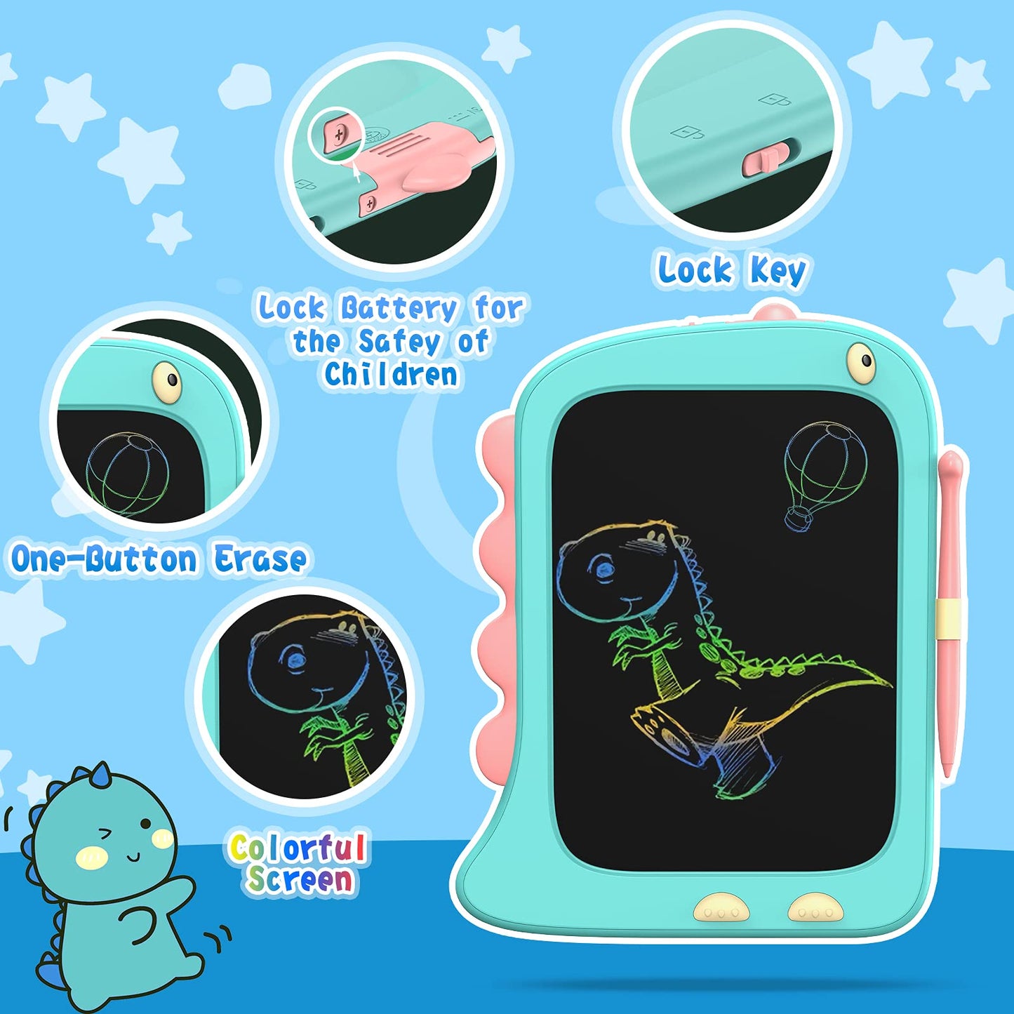 ORSEN 8.5-Inch Doodle Board for Kids 3-7 – Dinosaur Toy & Learning Tablet