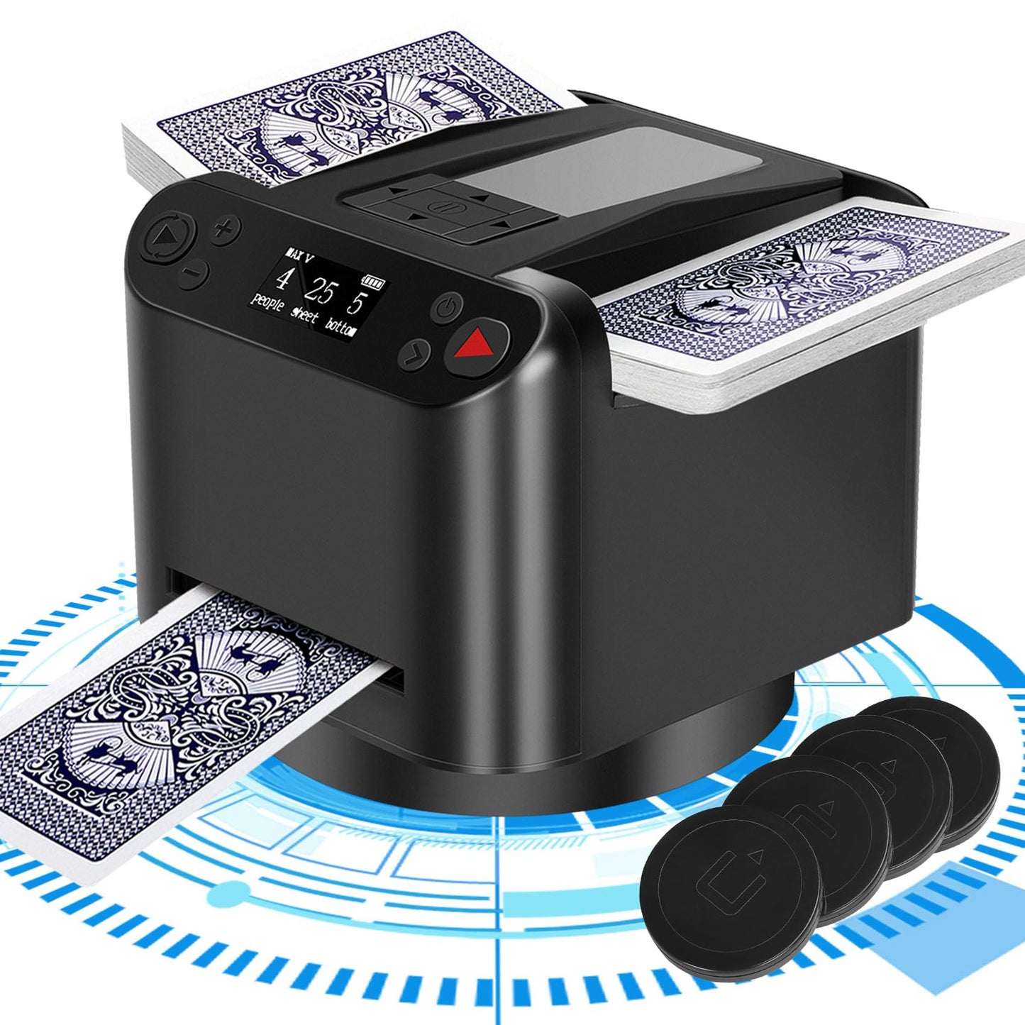 Orsong Automatic Card Shuffler & Dealer — 180/360° Rotation, 4 Remote Controls, Custom Card Dispense