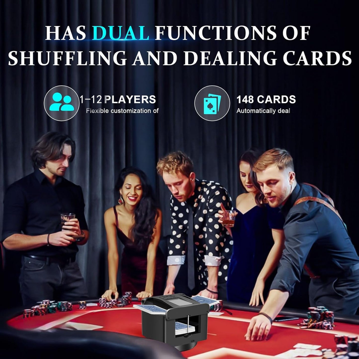 Orsong Automatic Card Shuffler & Dealer — 180/360° Rotation, 4 Remote Controls, Custom Card Dispense