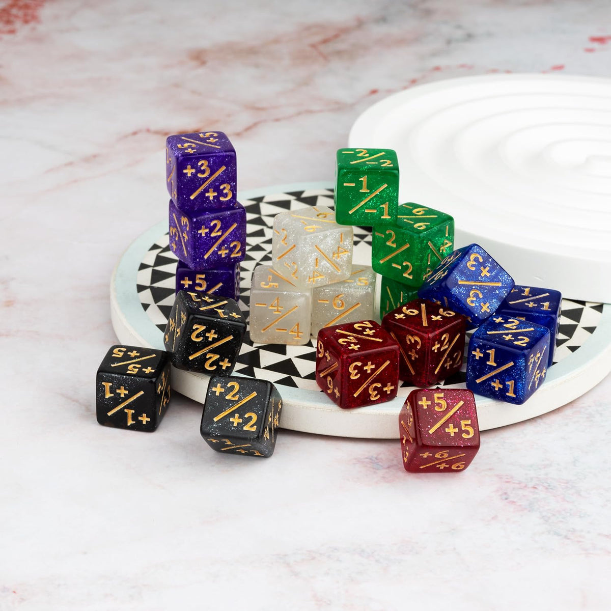 ORUNI 42-Piece MTG Dice Counters & Metal Tokens – 12mm, Reversible, Abilities Keywords