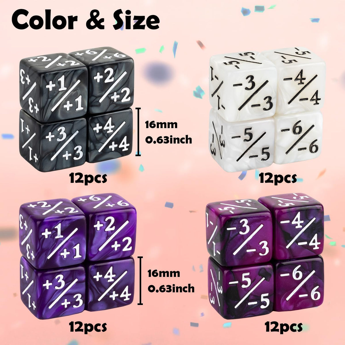 ORUNI 48 Pcs Magic Counter Dice Set — Marble D6 Counters for MTG/TCG, Purple