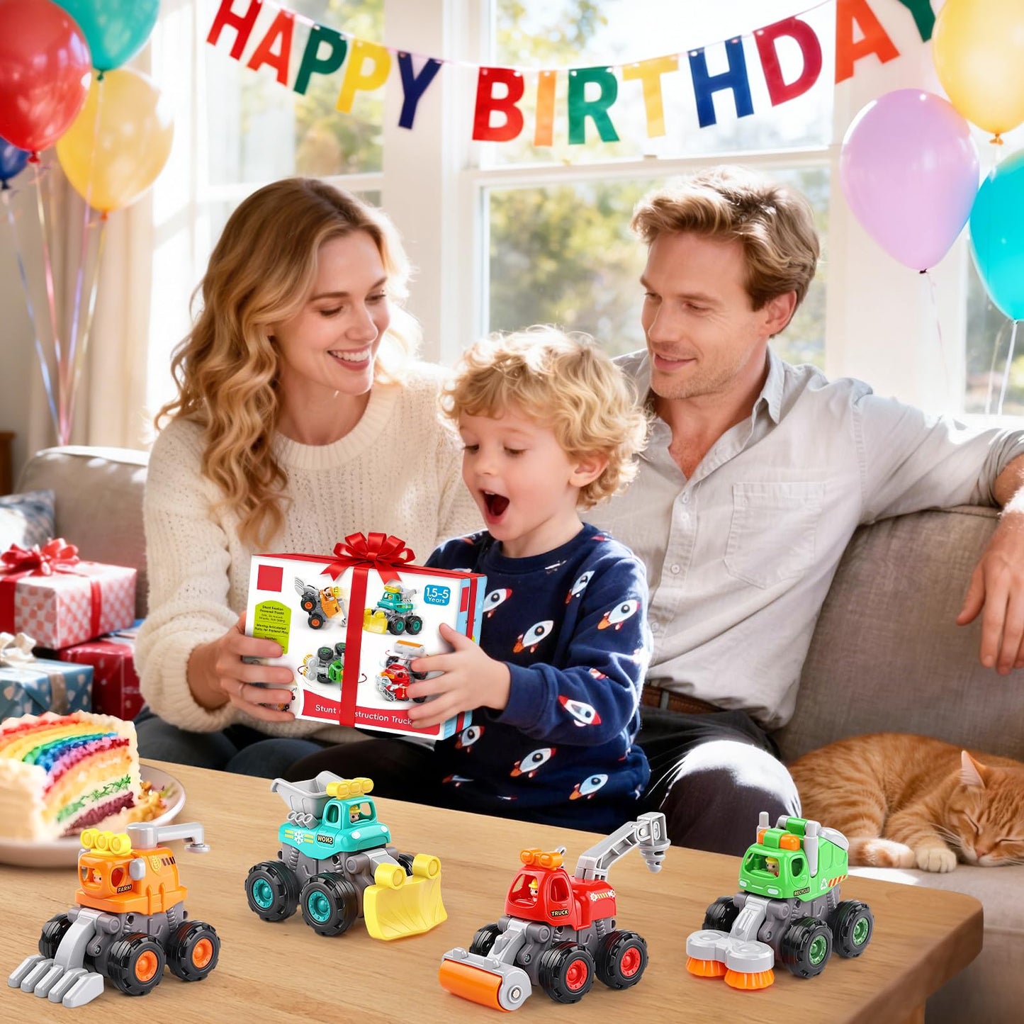 ORWINE Push & Go Construction Trucks – 4-Pack Friction-Powered Toys for Ages 2-5