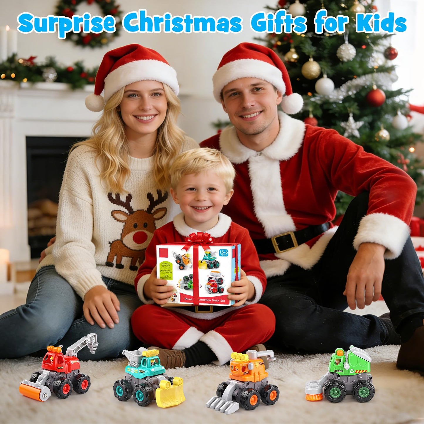 ORWINE Push & Go Construction Trucks – 4-Pack Friction-Powered Toys for Ages 2-5