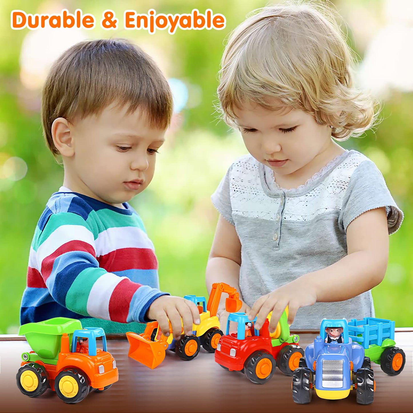 ORWINE Inertia Toy Cars – 4-Piece Friction-Powered Construction Vehicles