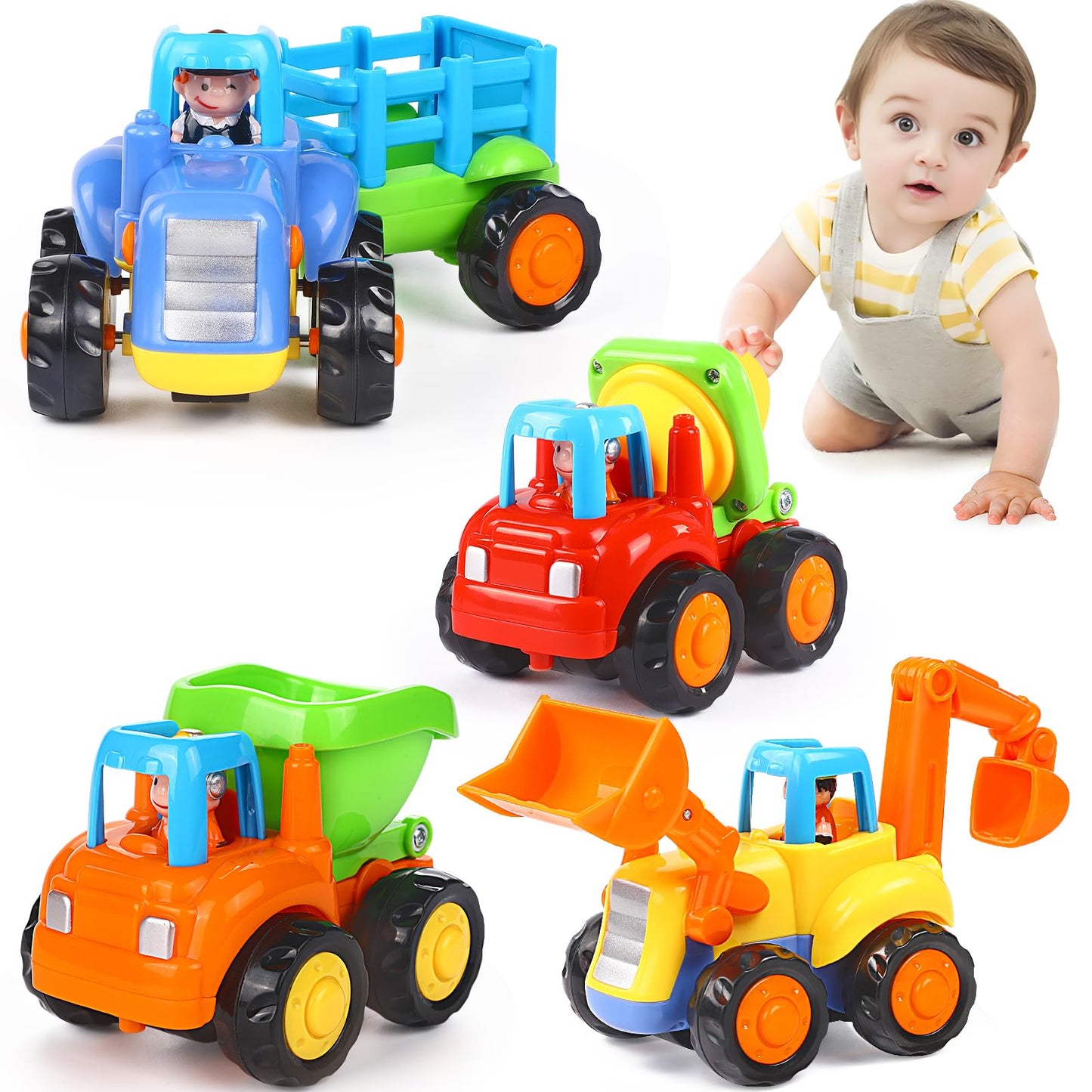 ORWINE Inertia Toy Cars – 4-Piece Friction-Powered Construction Vehicles