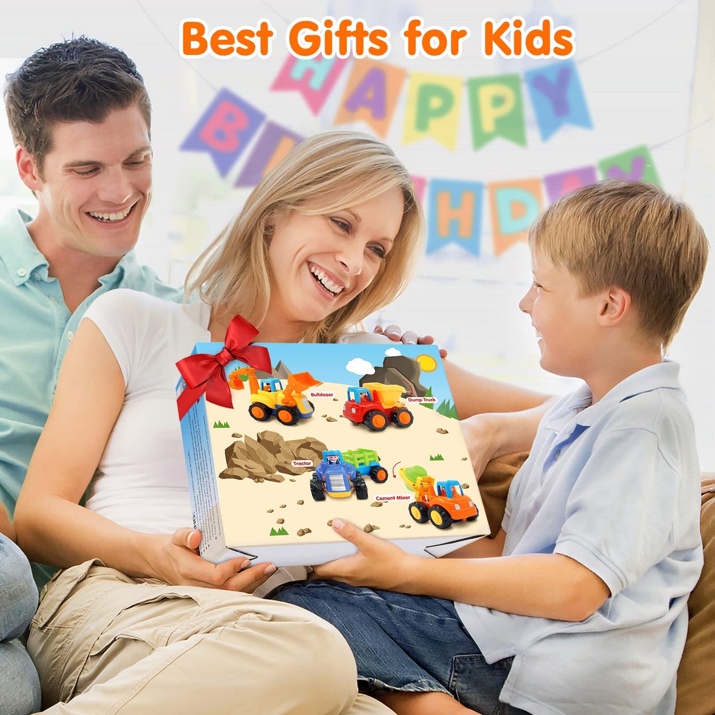 ORWINE Inertia Toy Cars – 4-Piece Friction-Powered Construction Vehicles