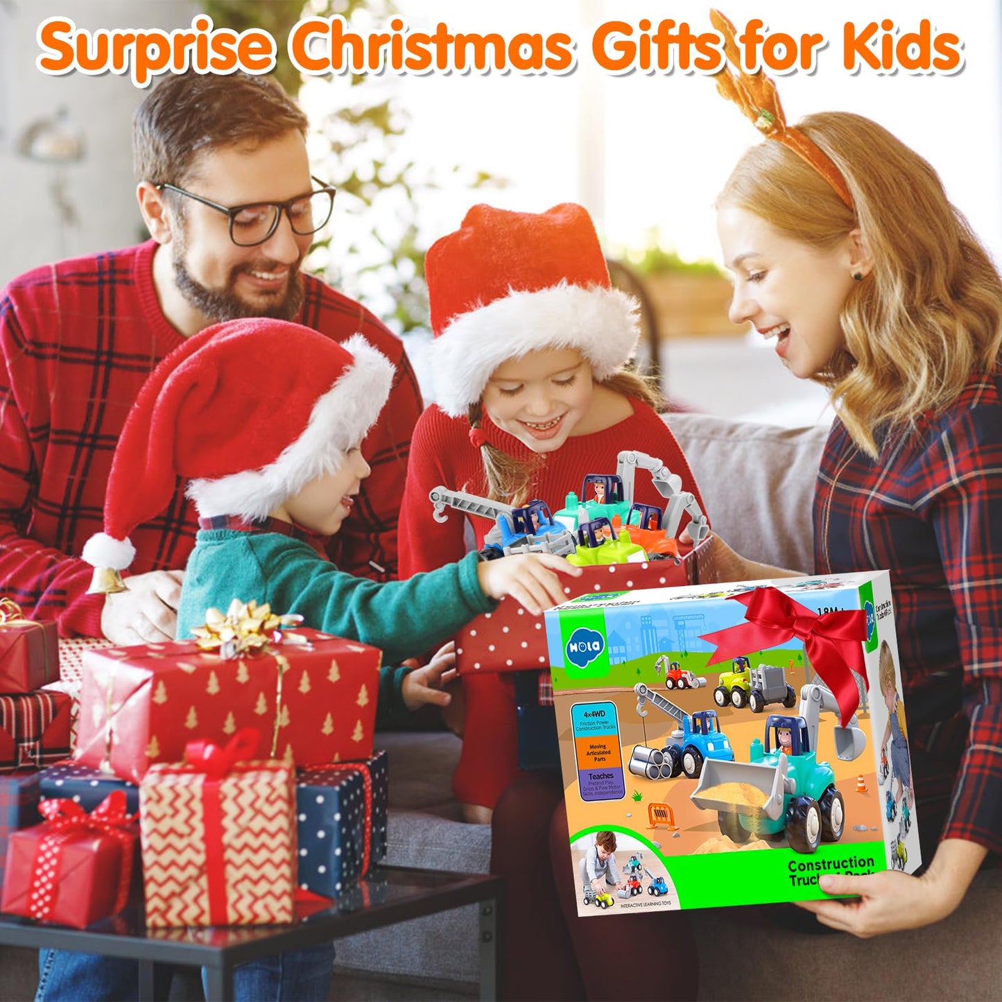 ORWINE Inertia Trucks Toy Cars – 4-Pack Friction-Powered Construction Vehicles for Toddlers 18M+