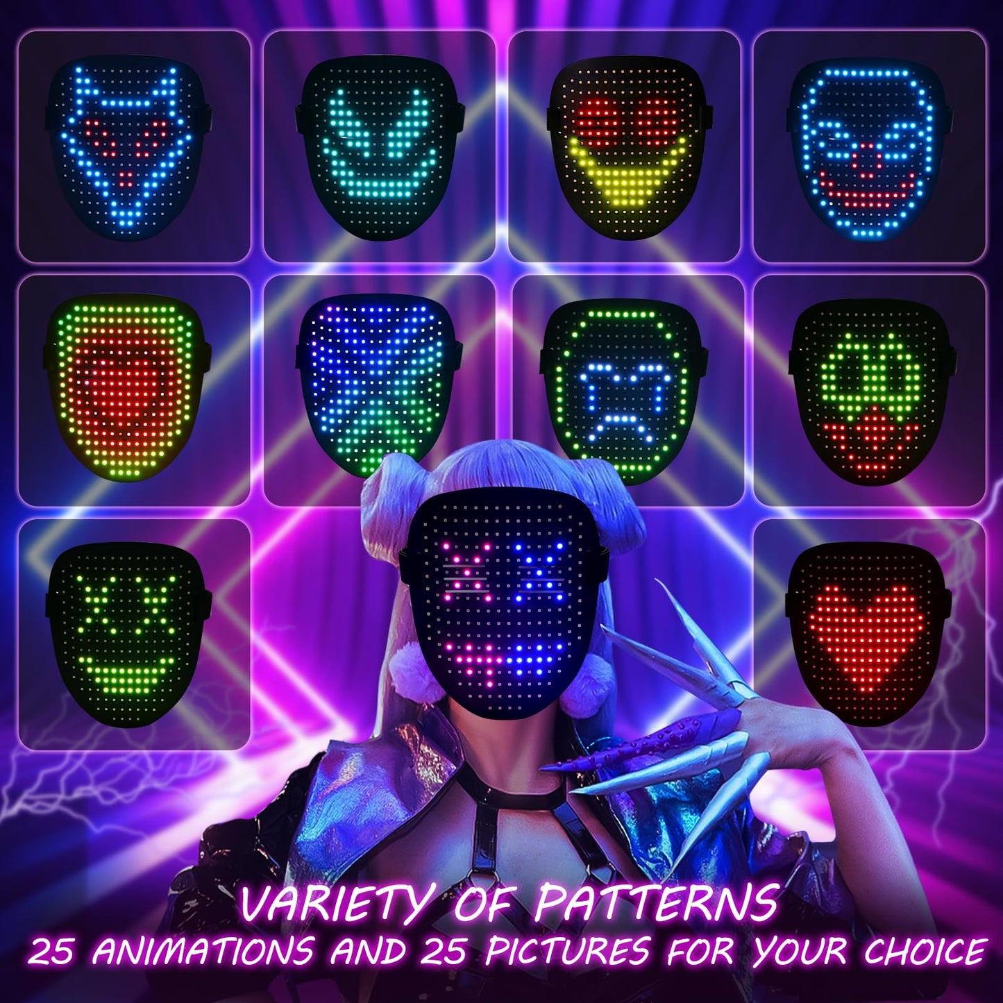 ORWINE LED Mask – Gesture-Sensing Light Up Mask for Cosplay & Parties