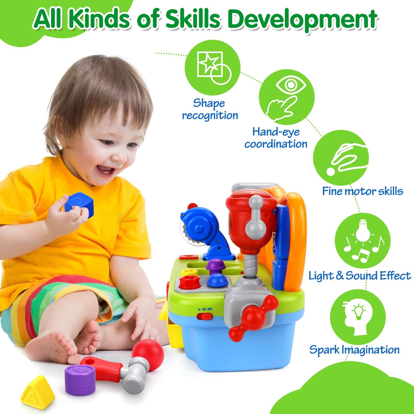 ORWINE Musical Tool Bench for 1 Year Old – Montessori Pretend Play