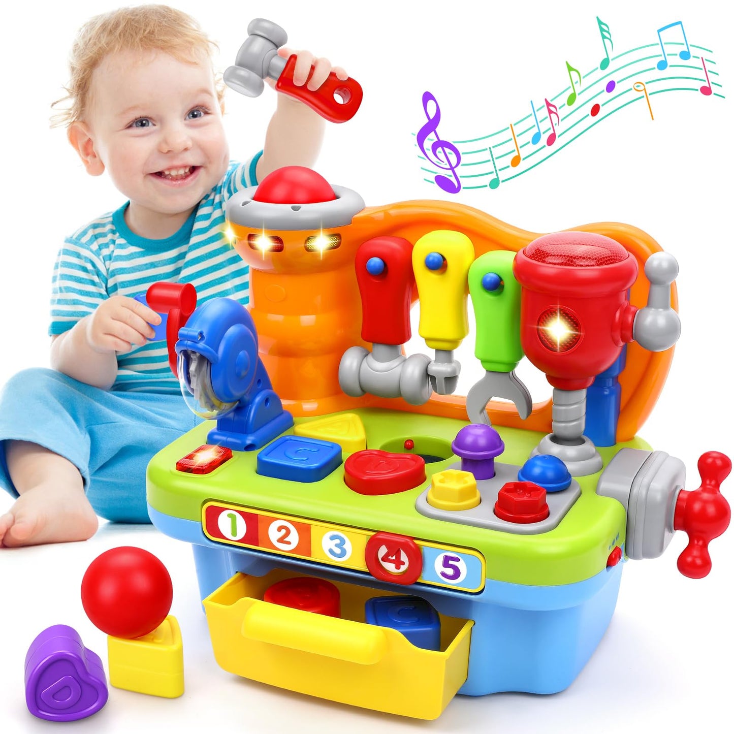 ORWINE Musical Tool Bench for 1 Year Old – Montessori Pretend Play