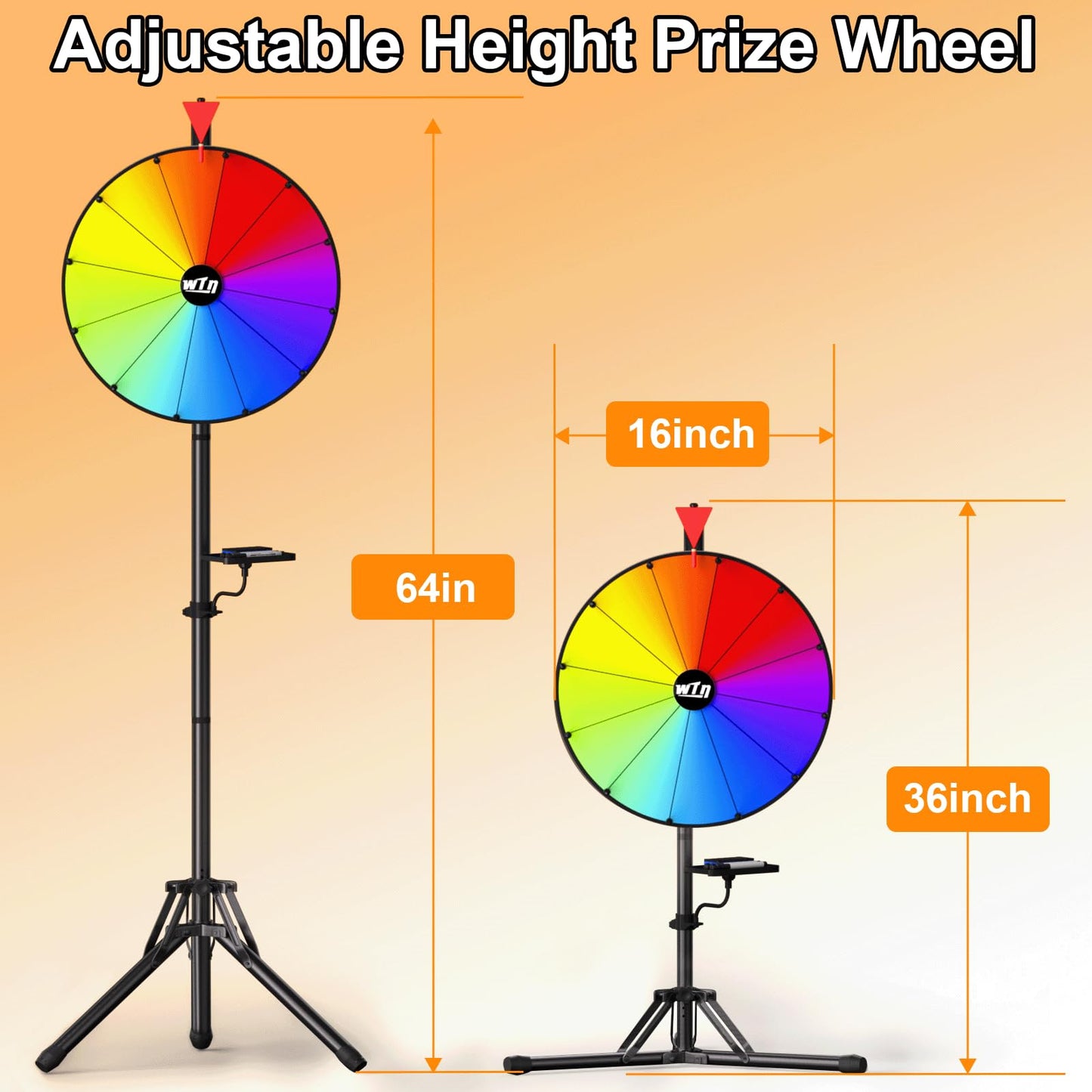 ORWOD 16-Inch Tripod Prize Wheel – Height-Adjustable Spinner with 12 Color Slots
