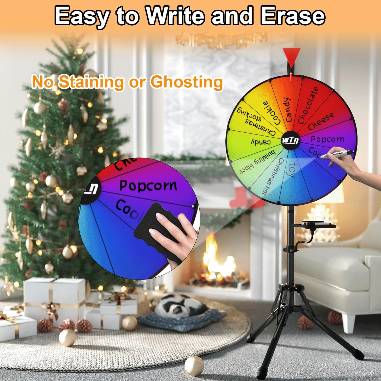 ORWOD 16-Inch Tripod Prize Wheel – Height-Adjustable Spinner with 12 Color Slots