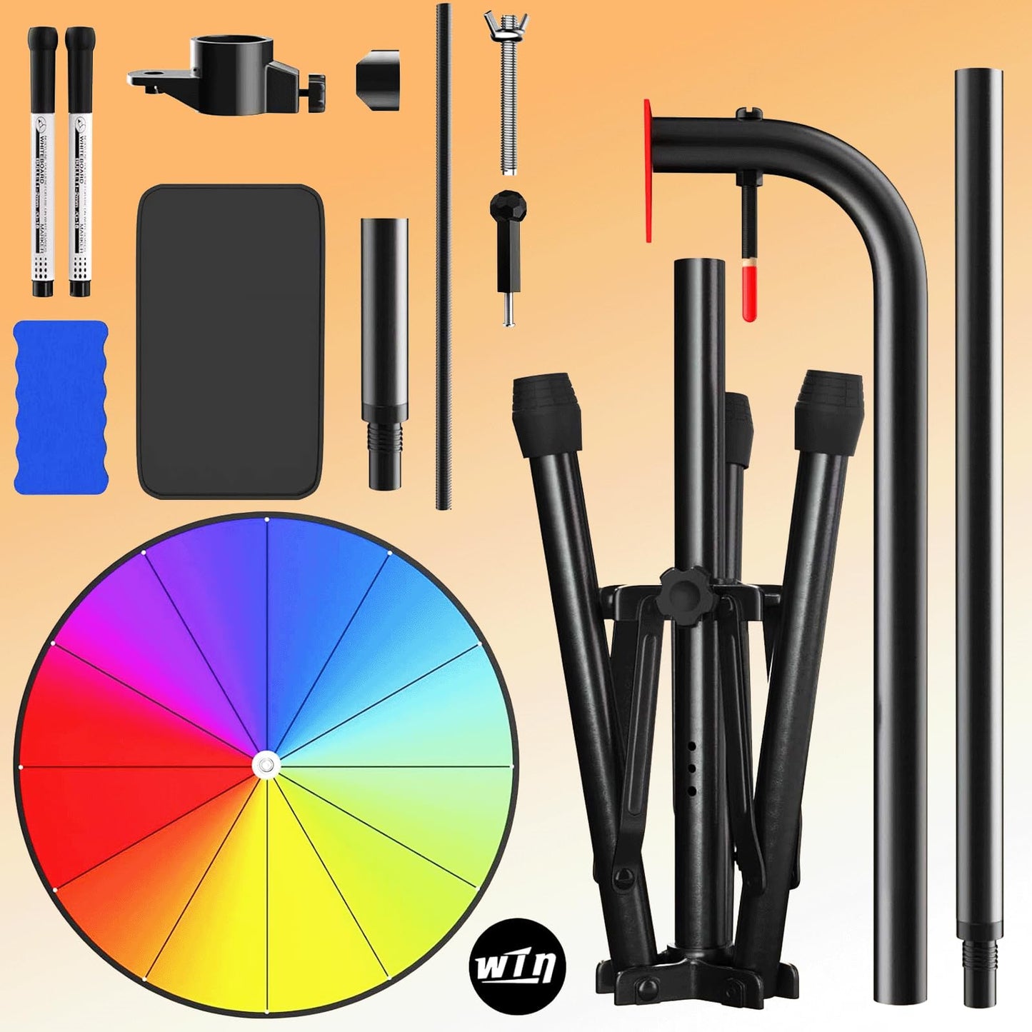 ORWOD 16-Inch Tripod Prize Wheel – Height-Adjustable Spinner with 12 Color Slots