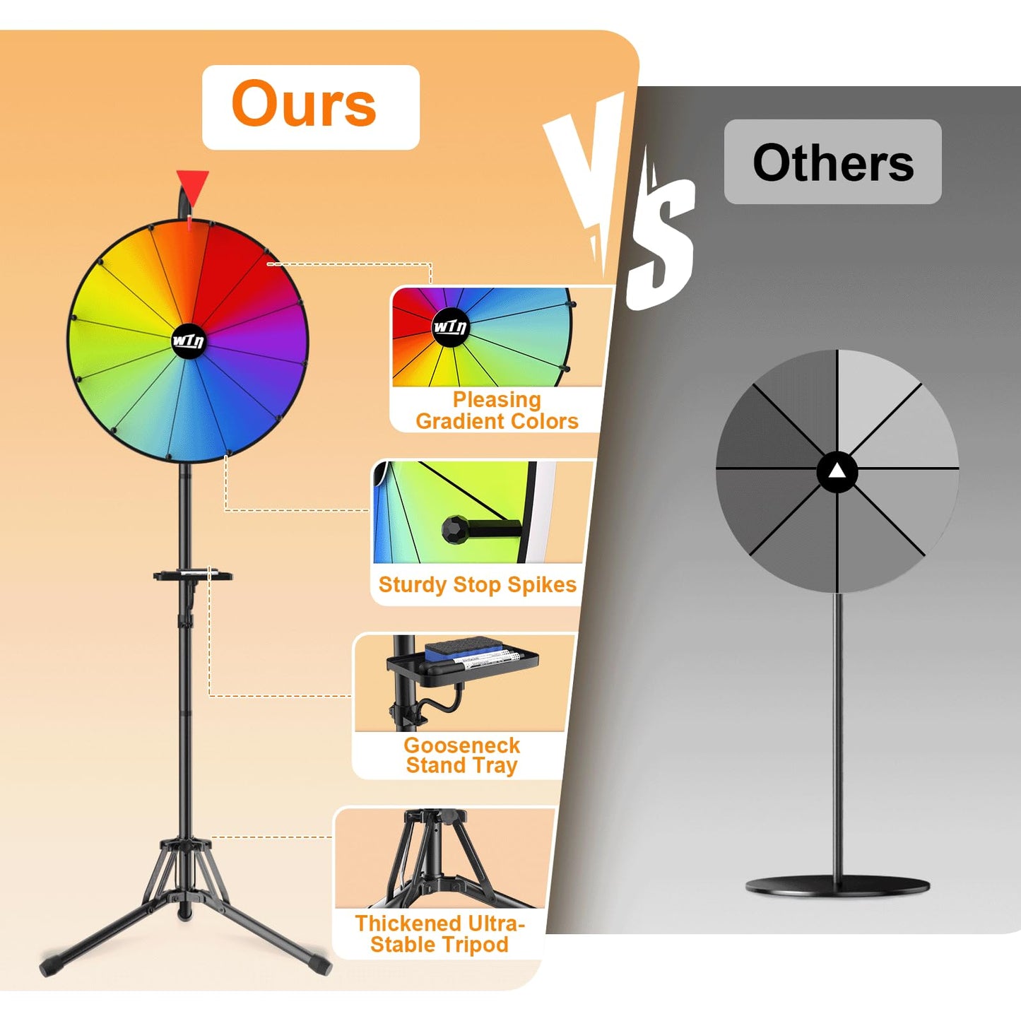 ORWOD 16-Inch Tripod Prize Wheel – Height-Adjustable Spinner with 12 Color Slots