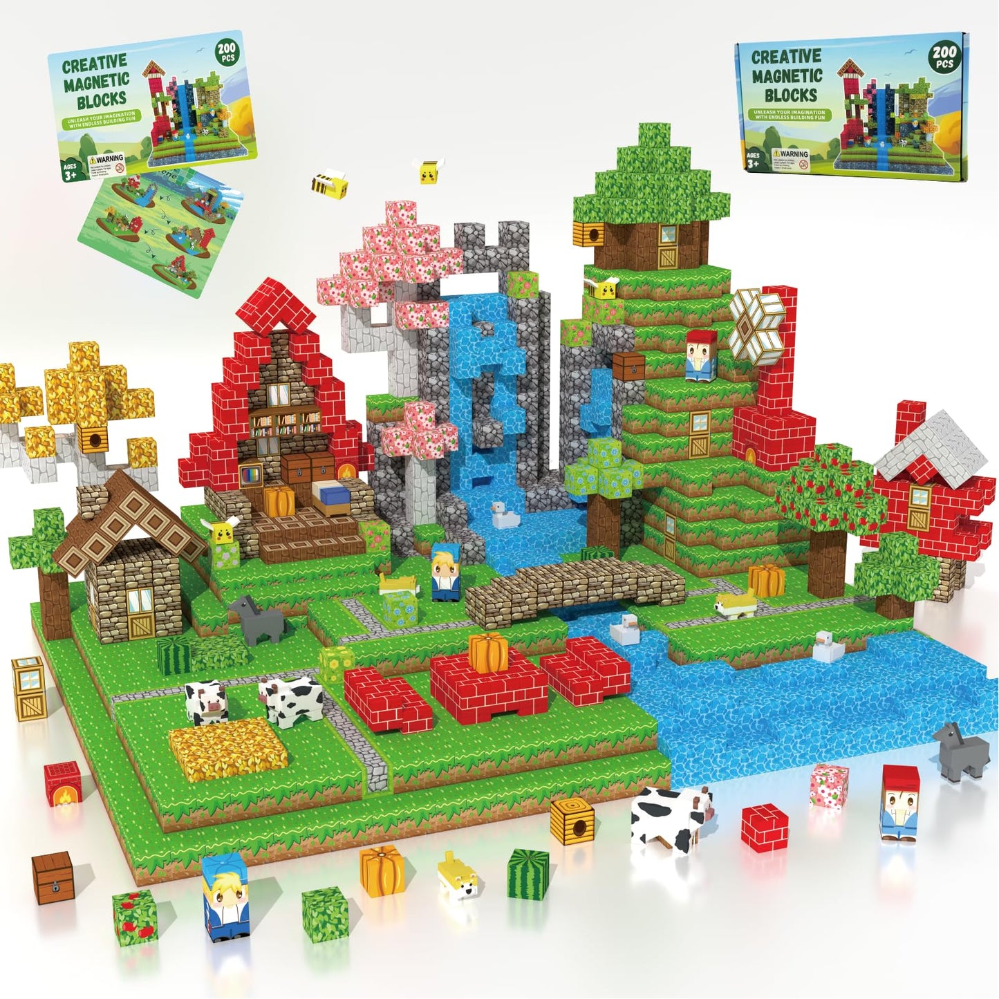 Oryvold 200 PCS Magnetic Blocks – Upgraded STEM Building Toys with 5 Animal Shapes for Kids 3+