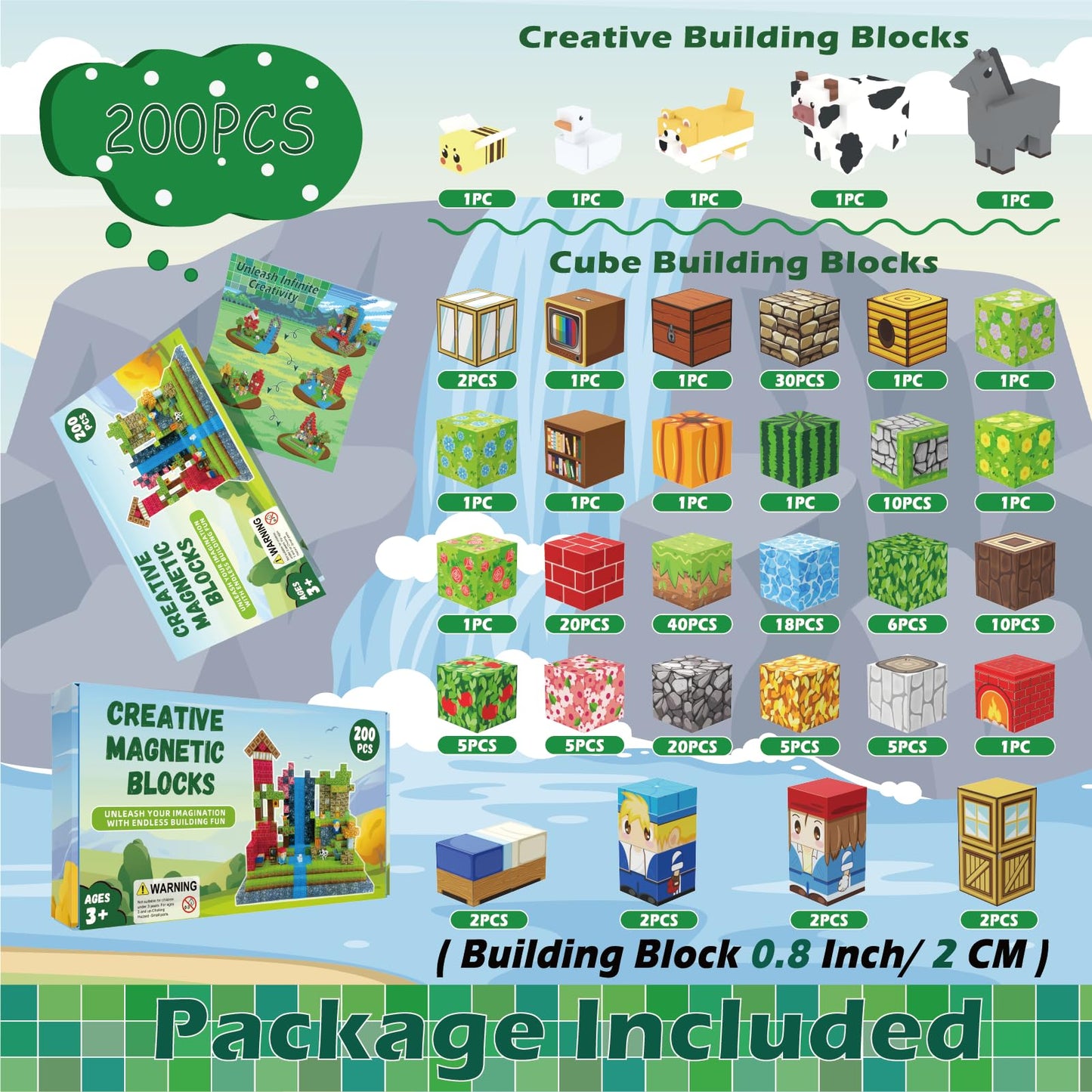 Oryvold 200 PCS Magnetic Blocks – Upgraded STEM Building Toys with 5 Animal Shapes for Kids 3+