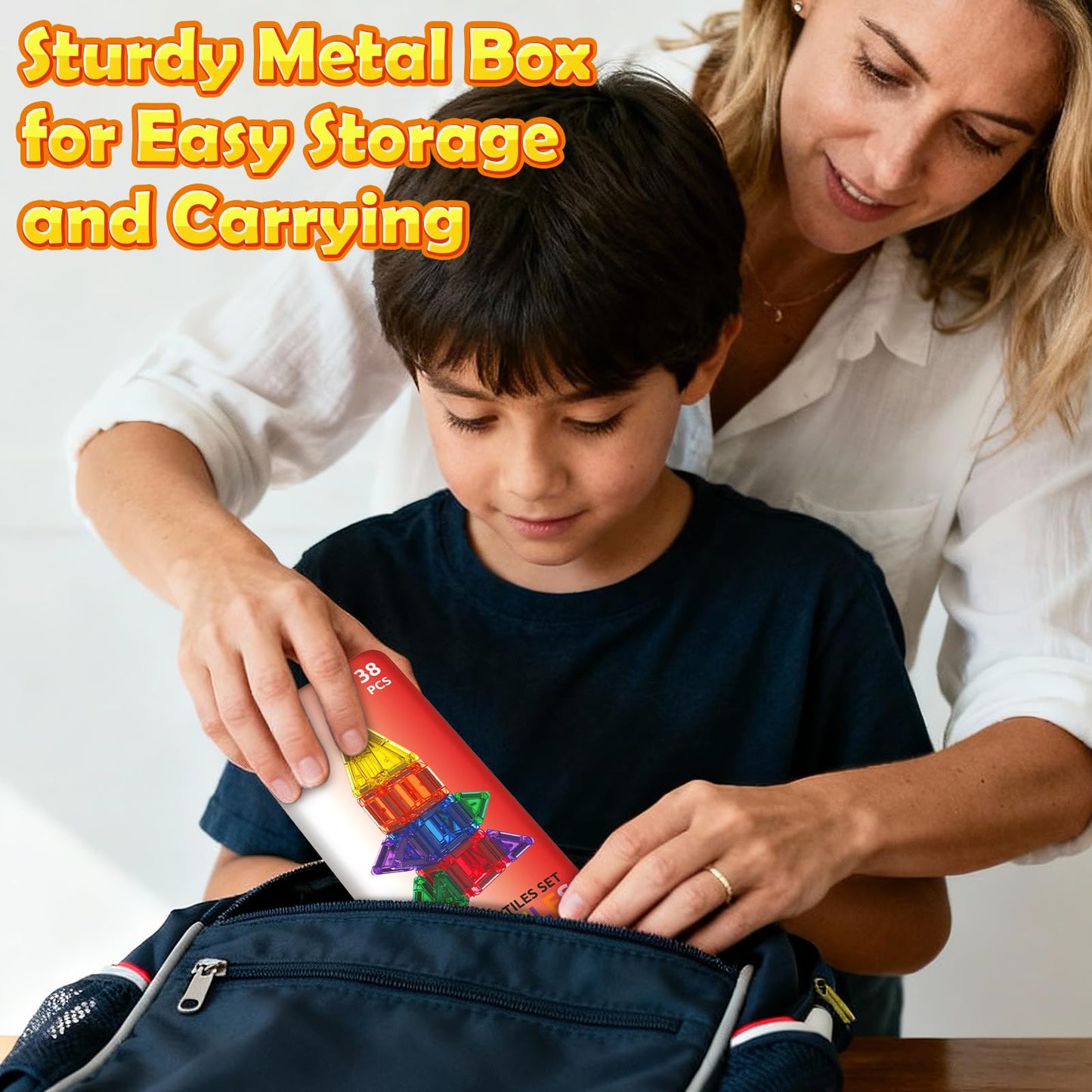 ORZbb Travel Mini Magnetic Tiles with Case – 38-Piece Magnetic Building Set for Travel and Early Learning