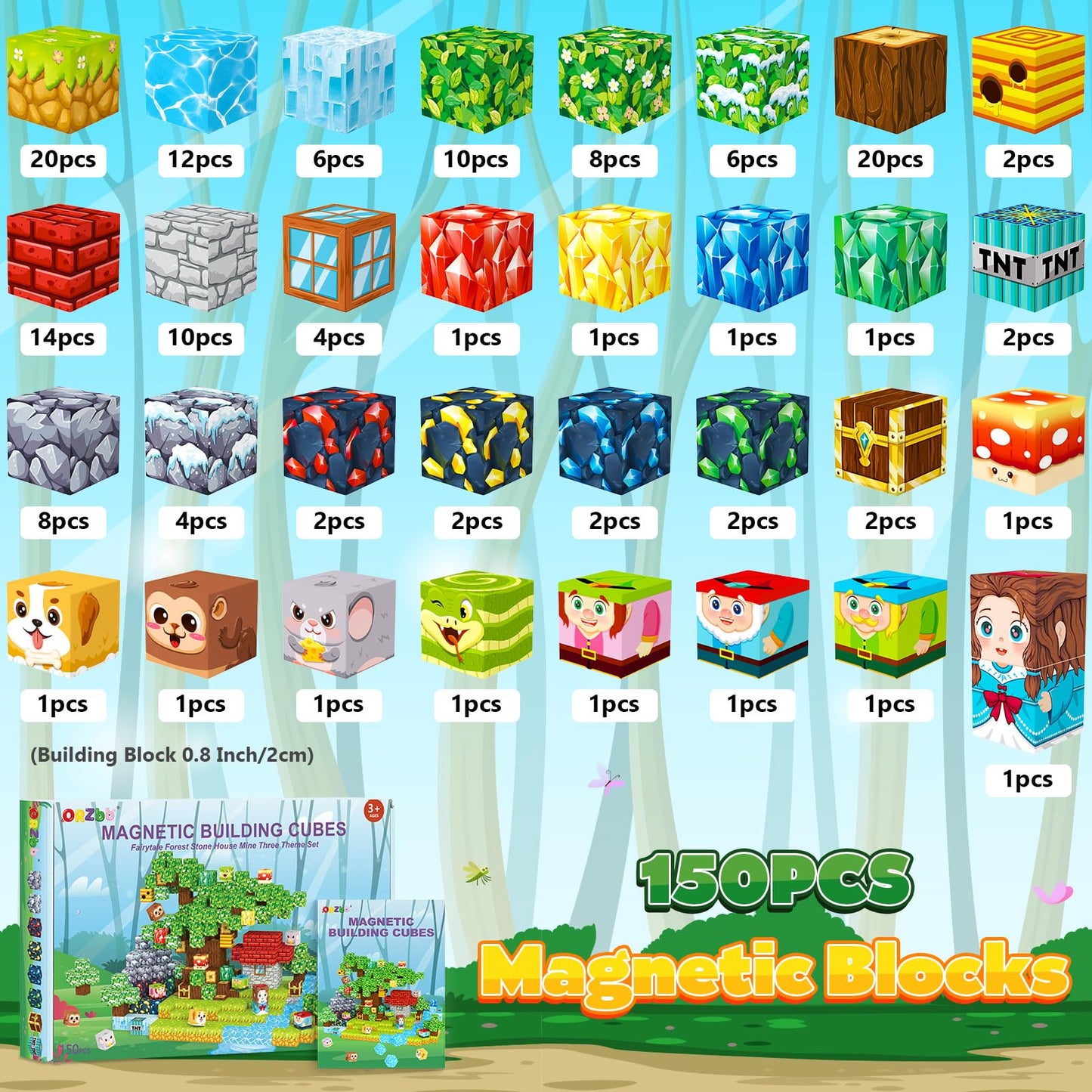ORZbb Magnetic Blocks – 150-Piece Building Toys for Kids 3-13