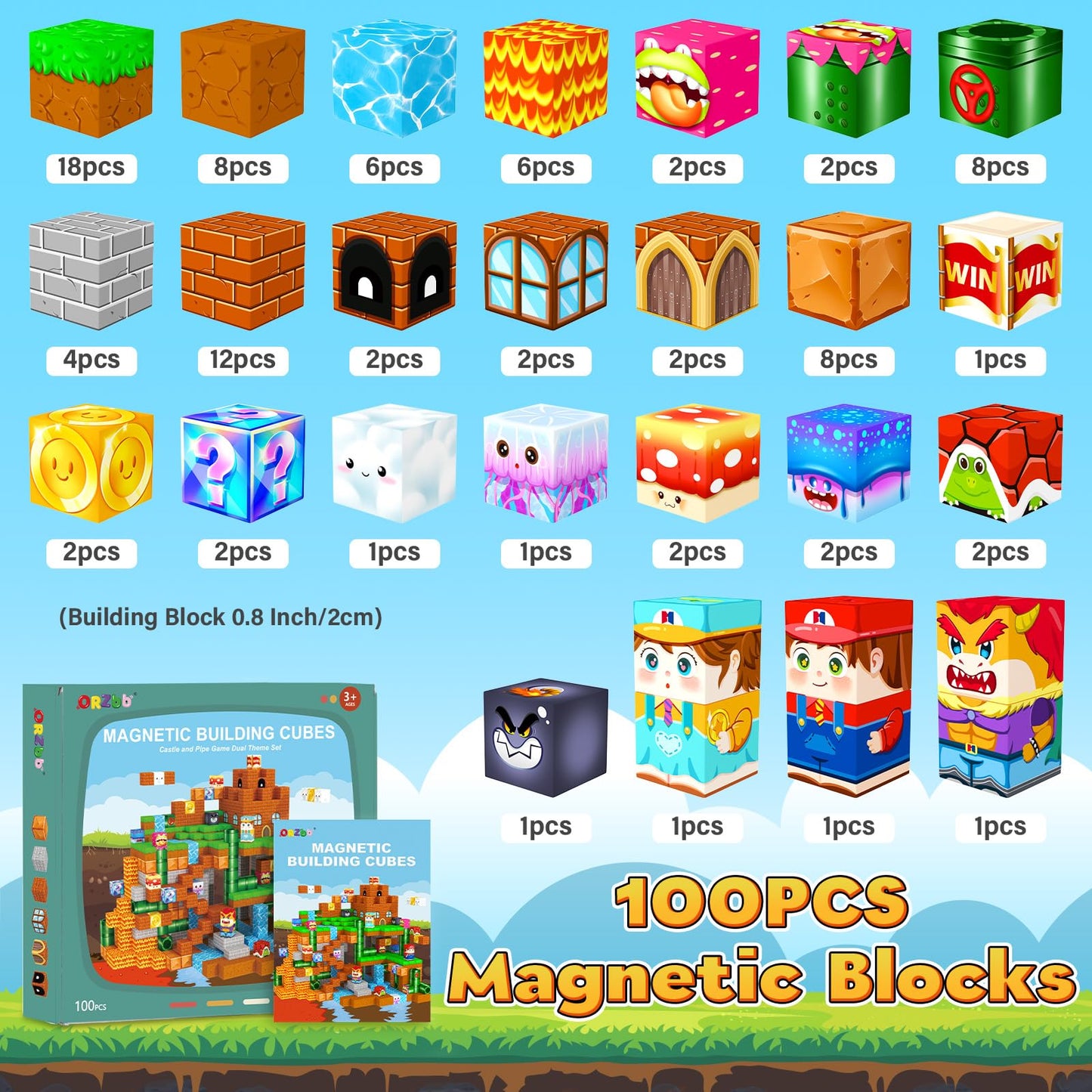 ORZbb Magnetic Blocks – Montessori-Style Magnetic Cubes for Kids 3–13 | Creative Building Toys