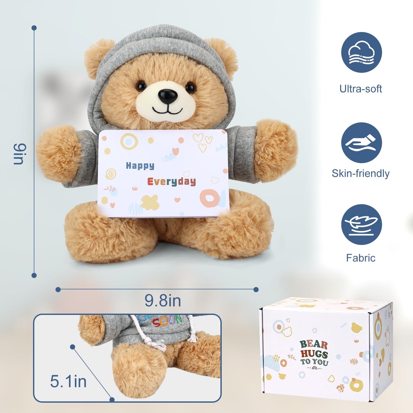 Osacoe Get Well Soon Teddy Bear with Gift Box and Removable Hoodie – Comfort Gift for All Ages