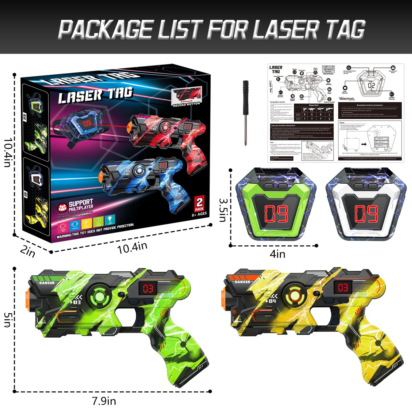OSALON Laser Tag Guns Set of 2 with Digital LED Vests – Outdoor Toys
