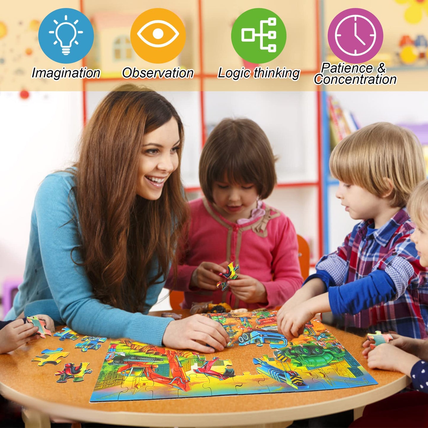 OSBOO Construction Site Puzzle – 60-Piece Large Piece Jigsaw for Kids Aged 3-8