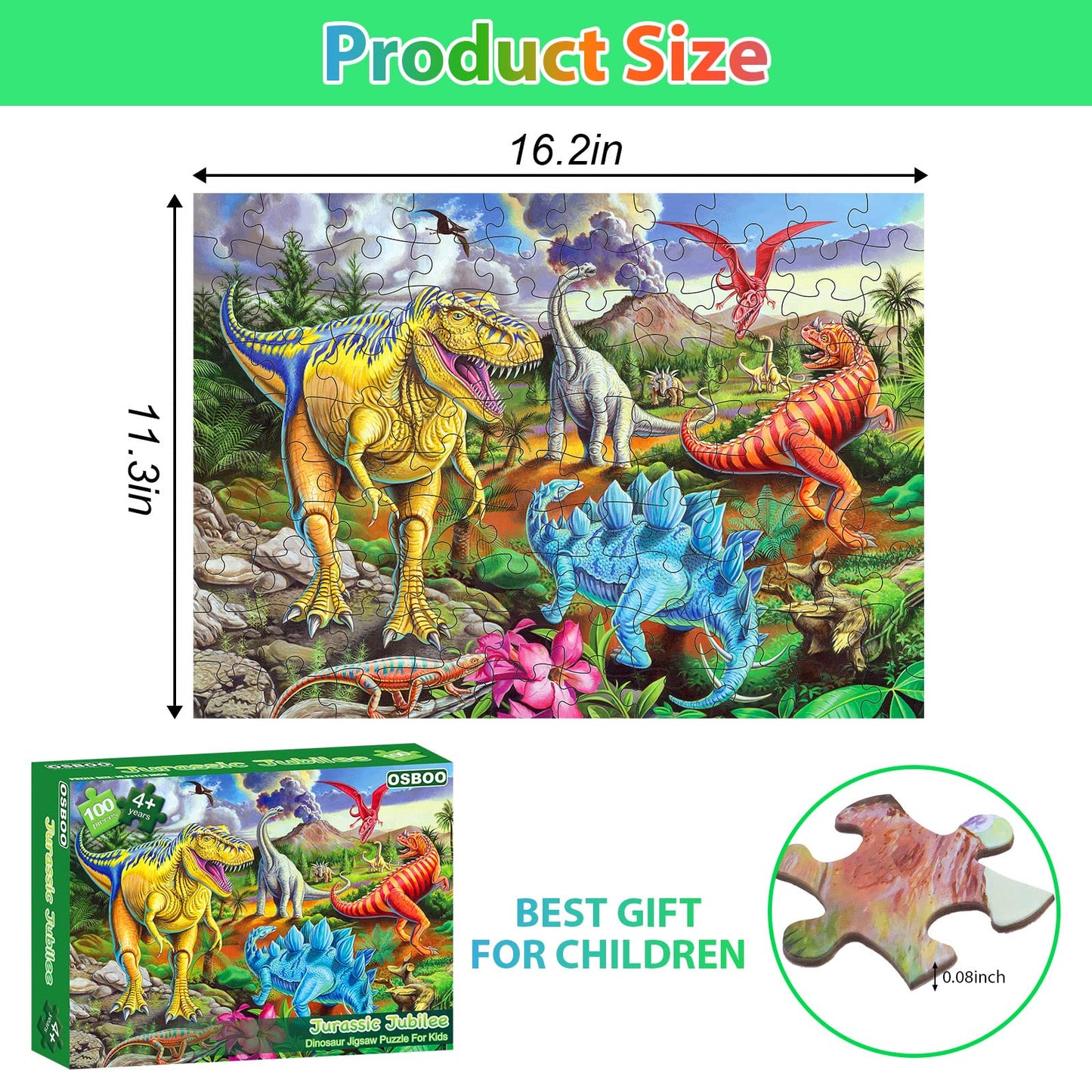 OSBOO Dinosaur 100-Piece Jigsaw Puzzle — Large Floor Puzzle for Kids 4-10